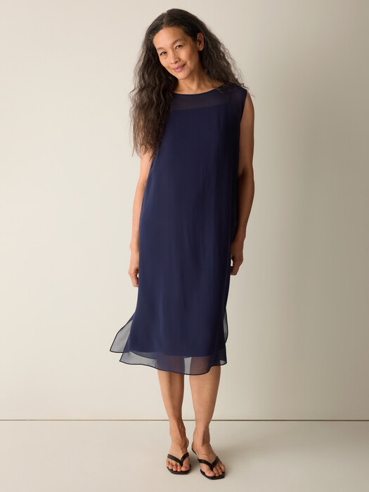 Eileen Fisher Women's Boat Neck Silk Dress - Blue - Size S - Ink Eileen Fisher Women's Boat Neck Silk Dress - Blue - Size S - Ink