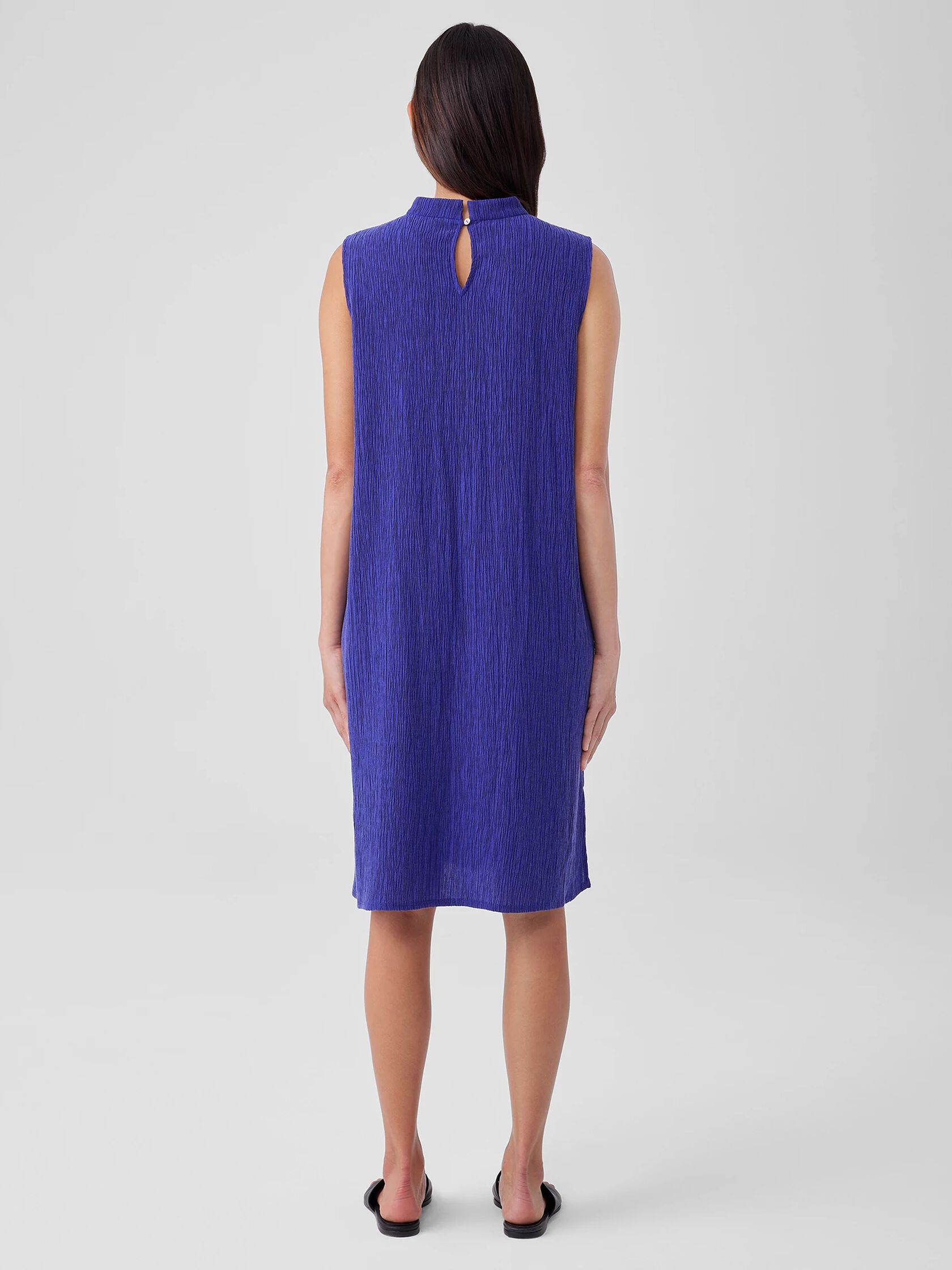 Woven Plissé Mock Neck Dress