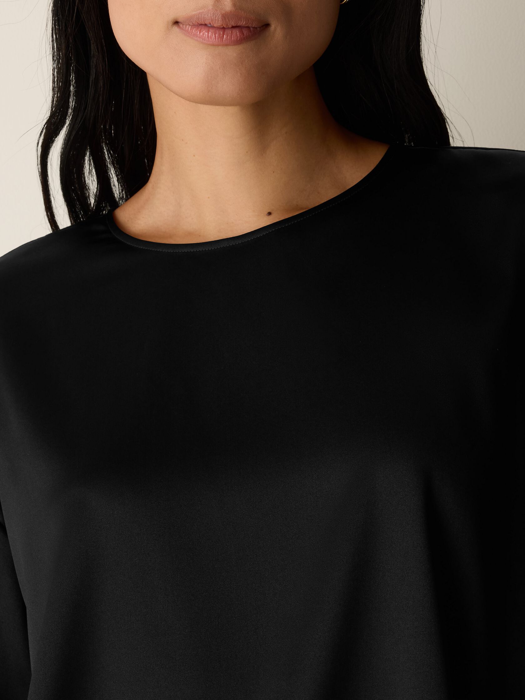Stretch Silk Charmeuse Round Neck Top