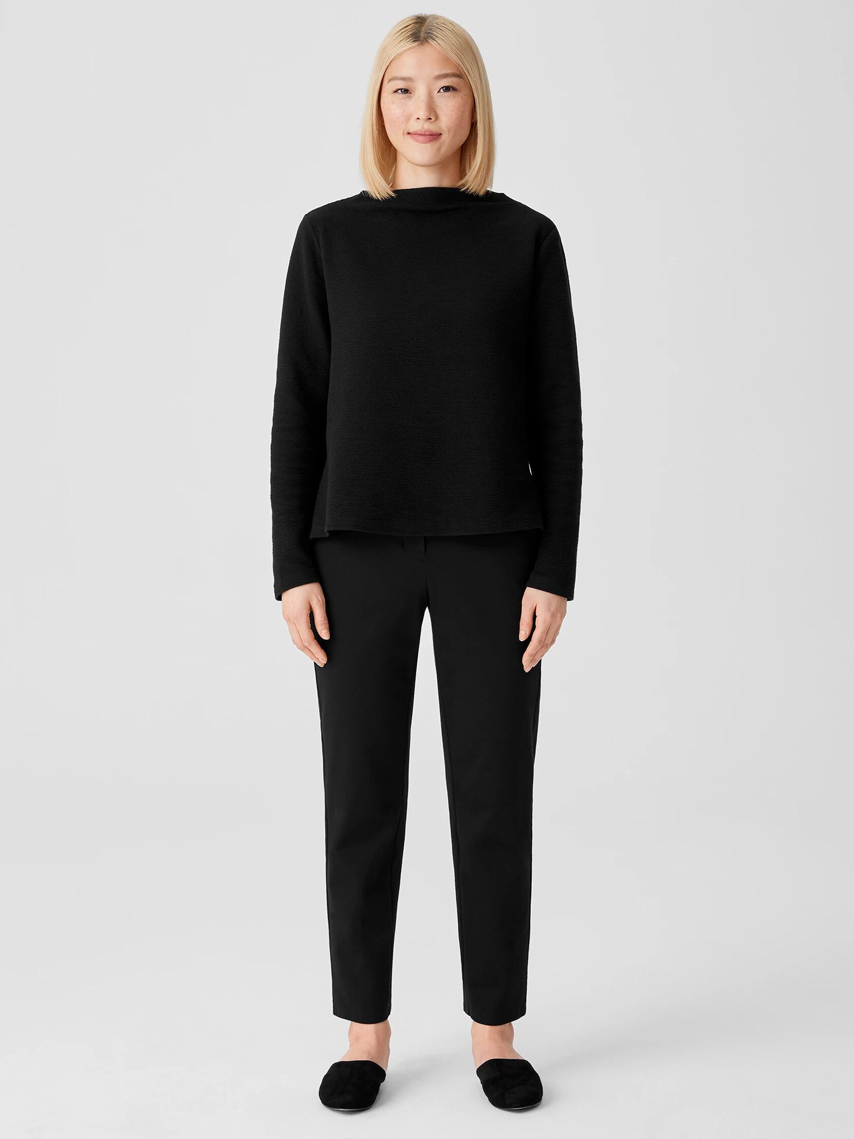 Crinkled Organic Cotton Funnel Neck Top