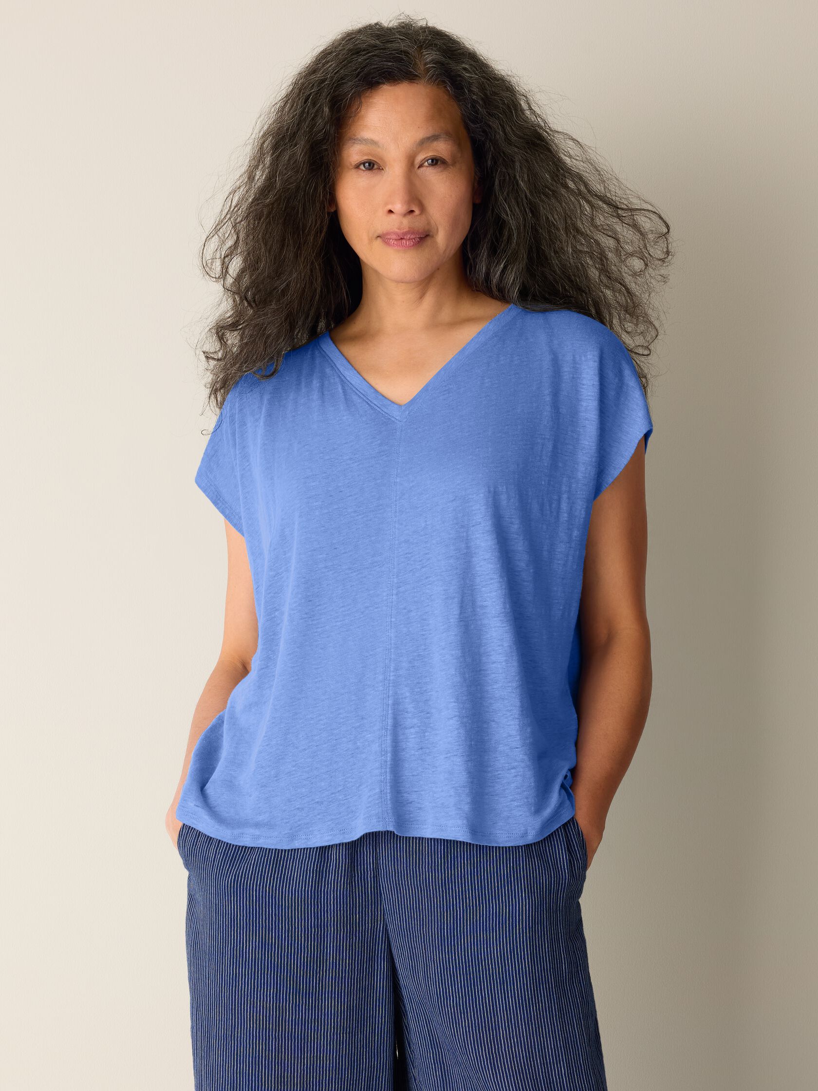 Organic Linen Jersey V-Neck Tee