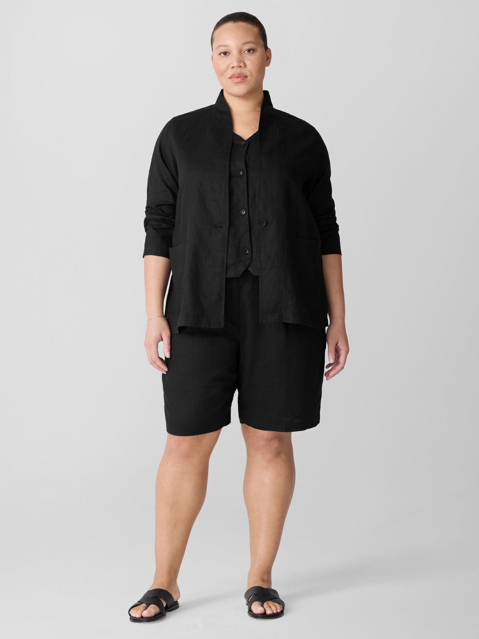 Organic Linen High Collar Jacket