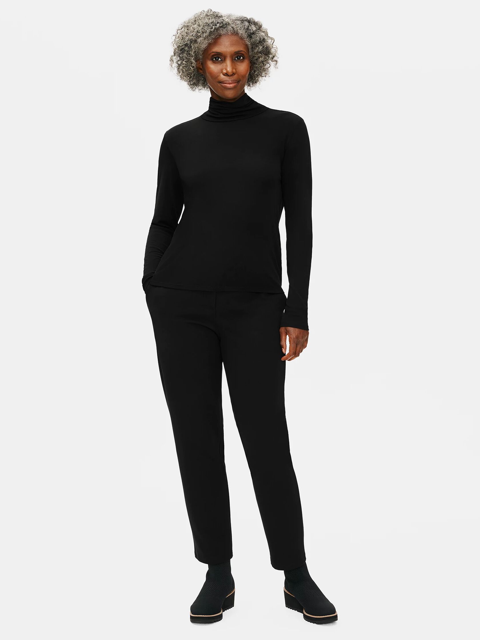 Stretch Silk Jersey Scrunch Neck Top