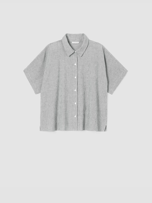 Organic Cotton Linen Ticking Stripe Shirt | EILEEN FISHER