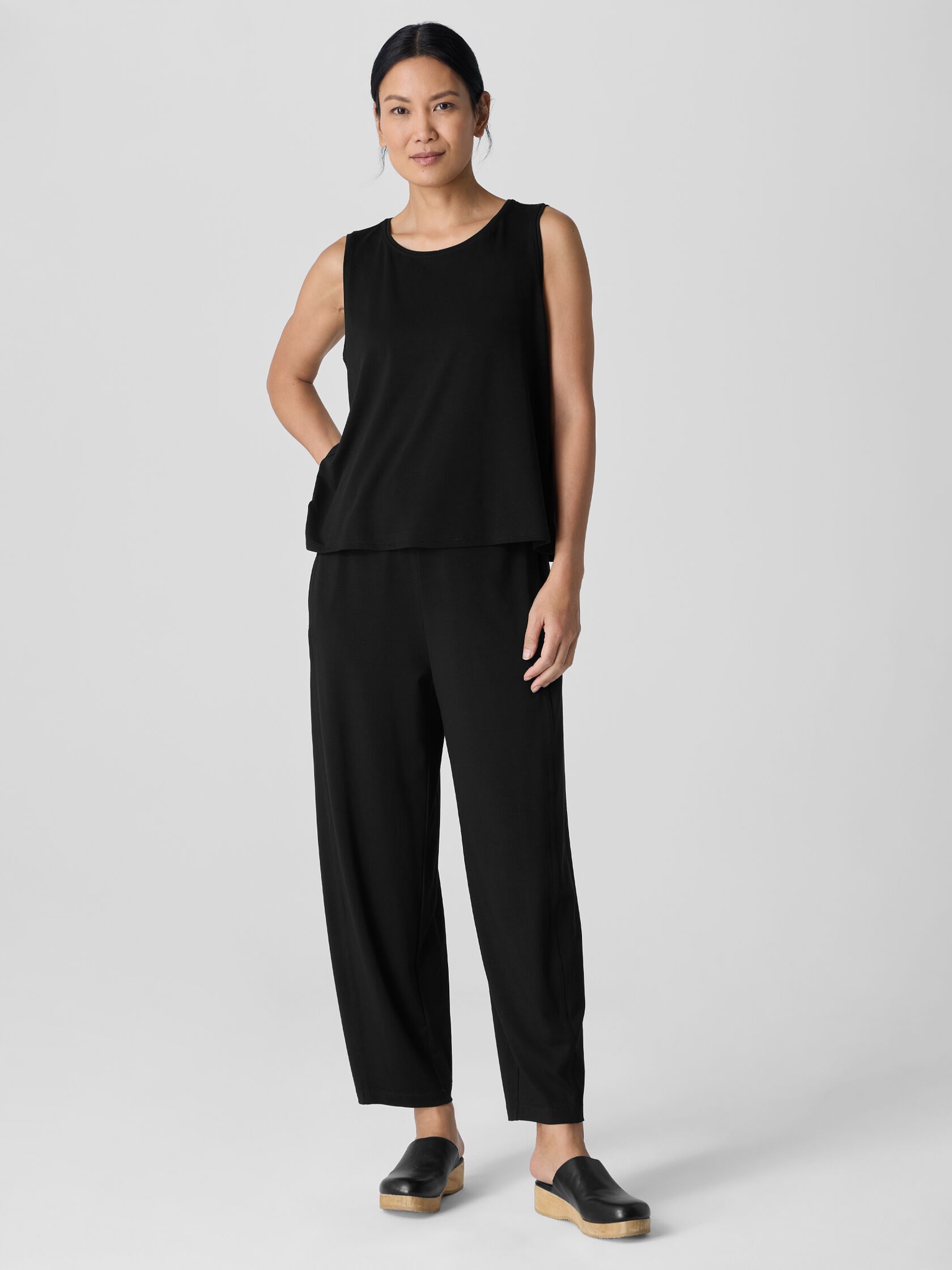 Stretch Jersey Knit Jewel Neck Tank