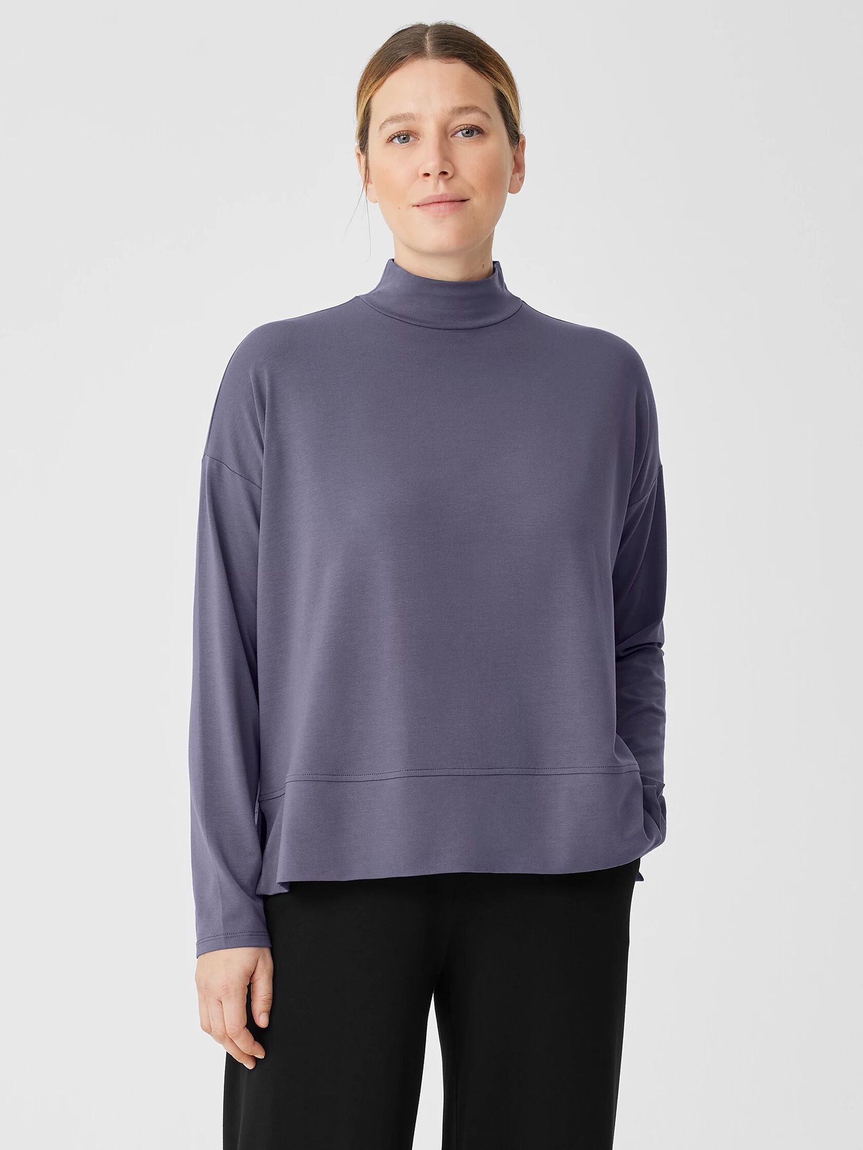 Stretch Jersey Knit Mock Neck Top