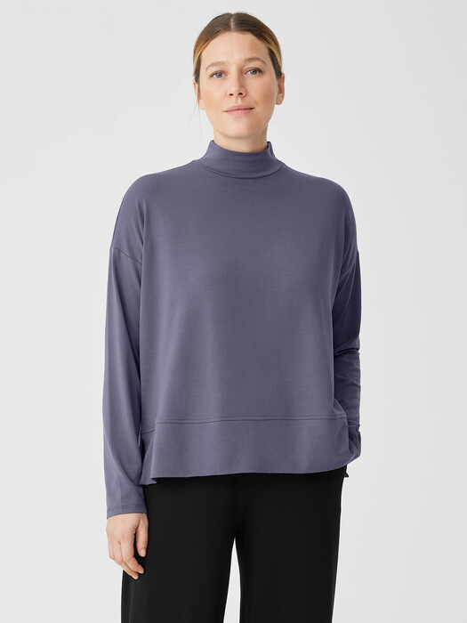 Stretch Jersey Knit Mock Neck Top