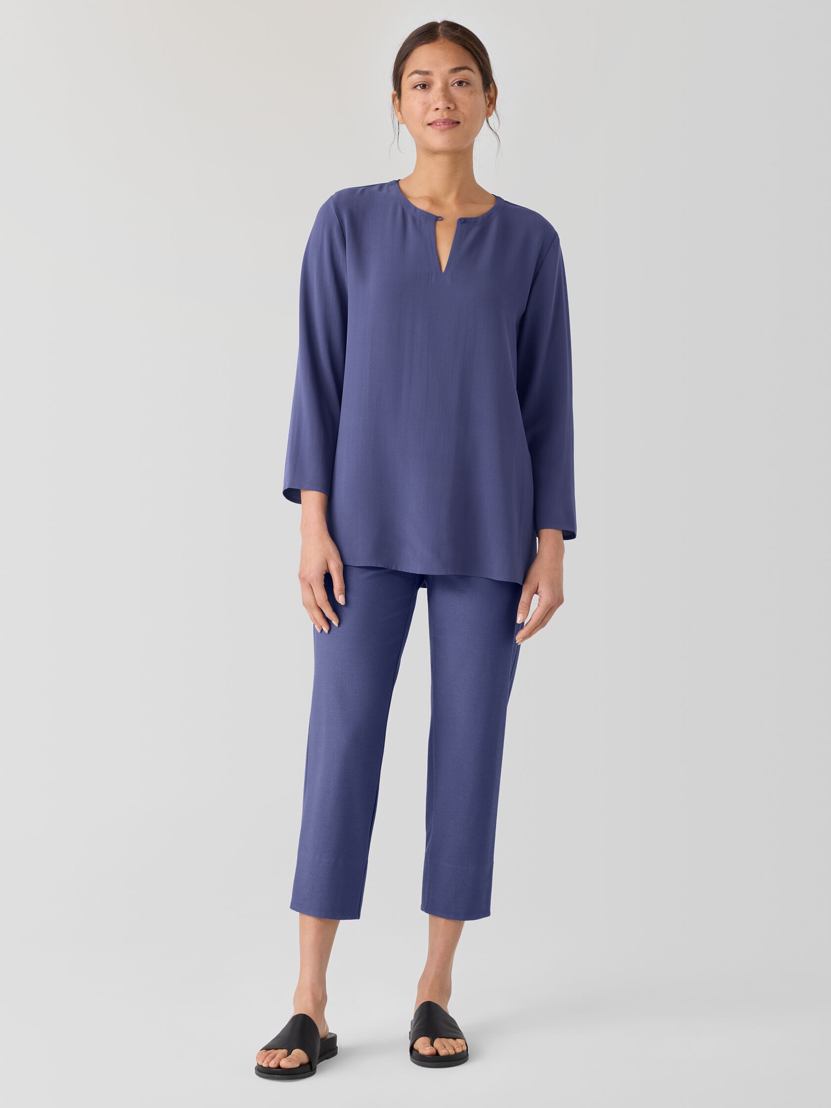 Silk Georgette Crepe Keyhole Top