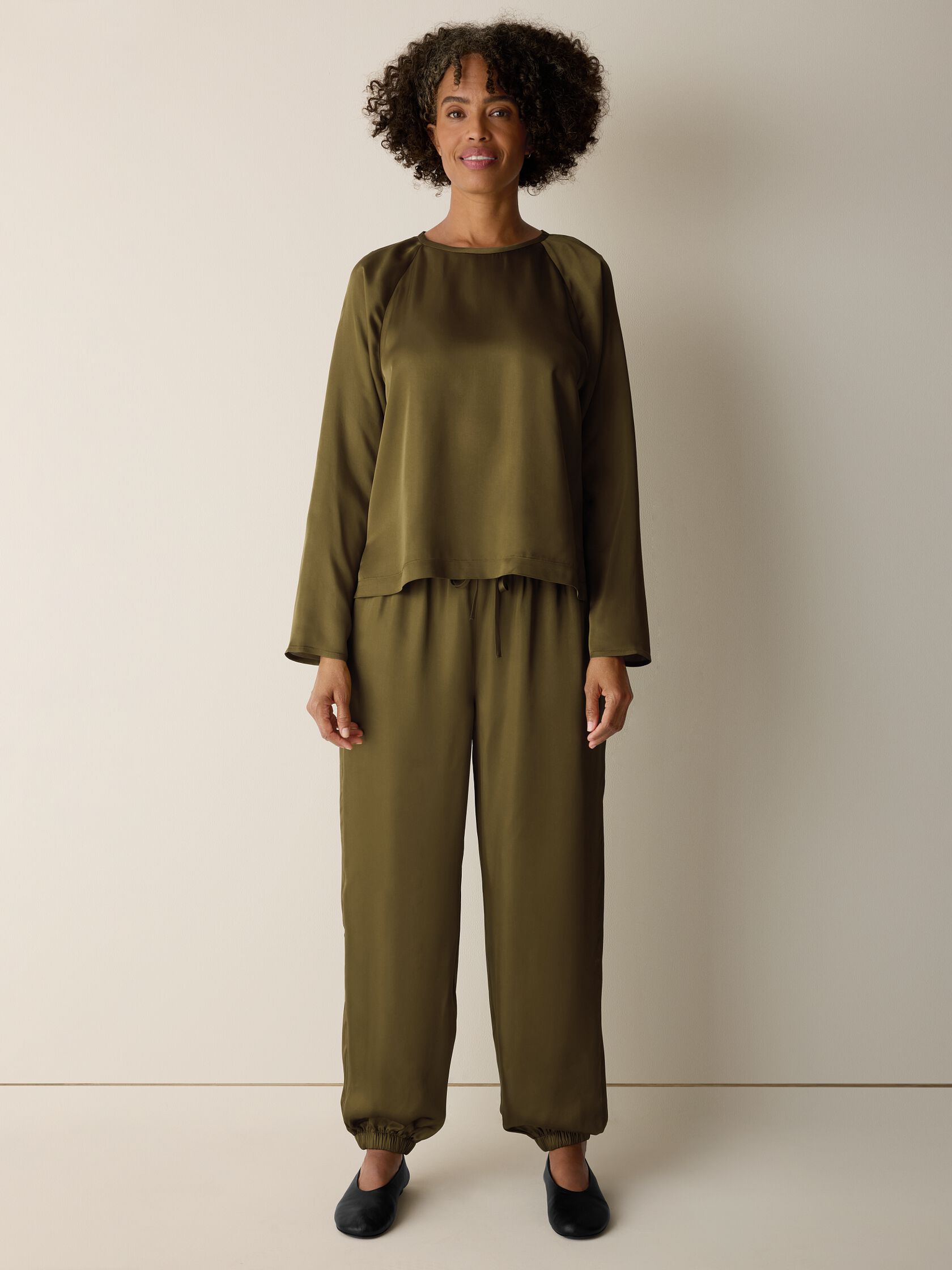 Smooth Satin Shimmer Round Neck Top