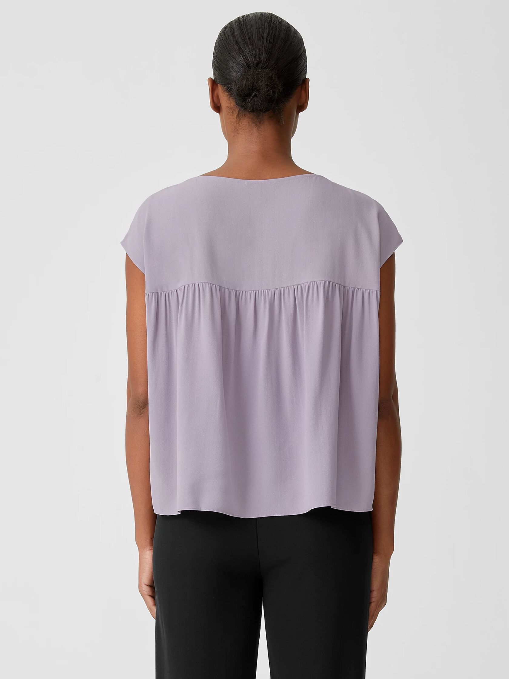 Silk Georgette Crepe Shirred-Back Top