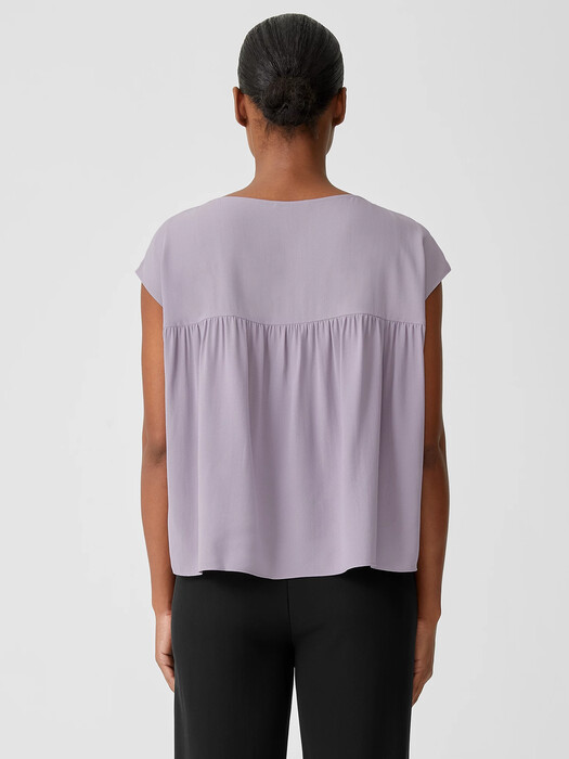 Silk Georgette Crepe Shirred-Back Top