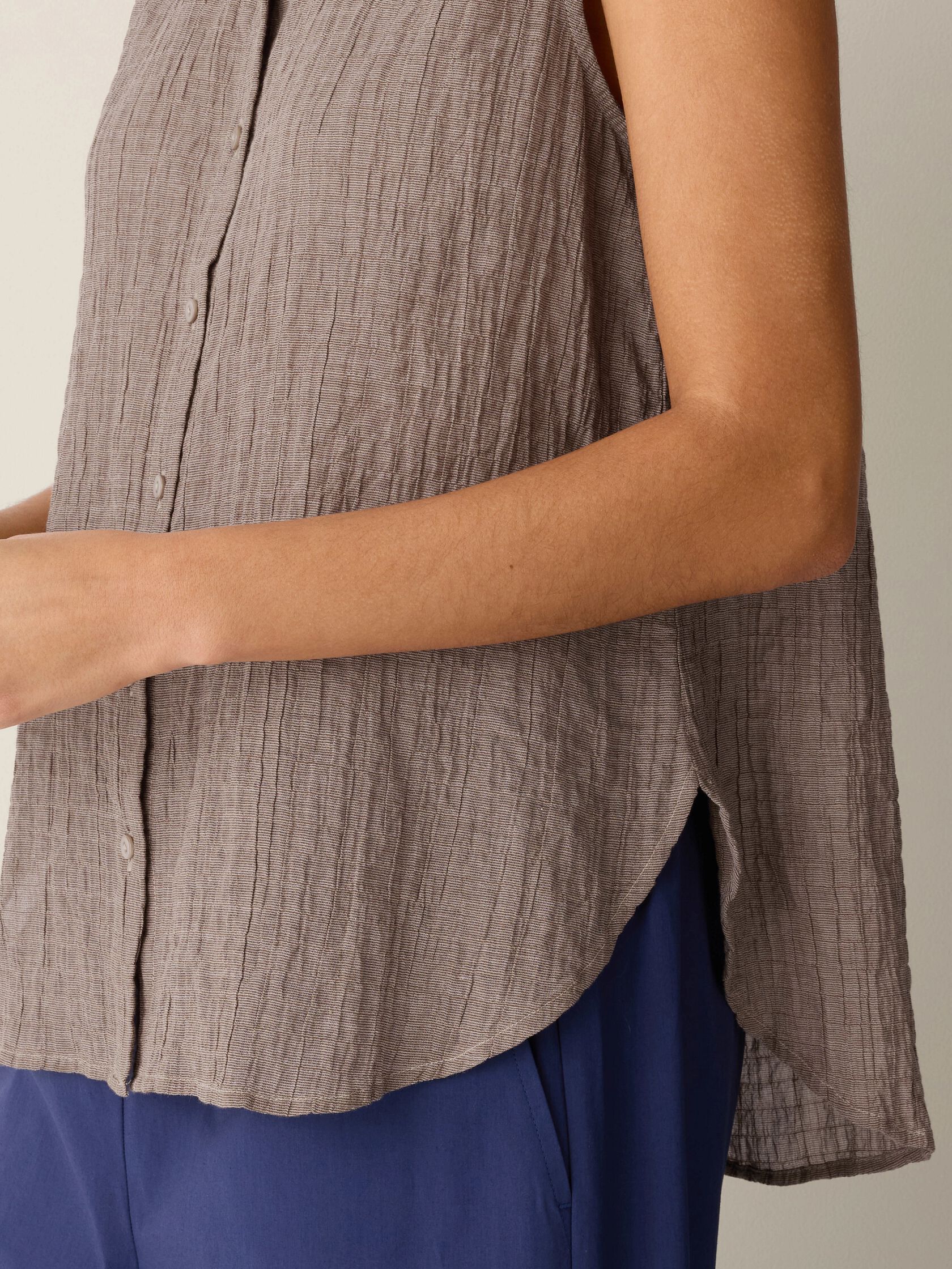Organic Cotton Microstripe Pucker Sleeveless Shirt