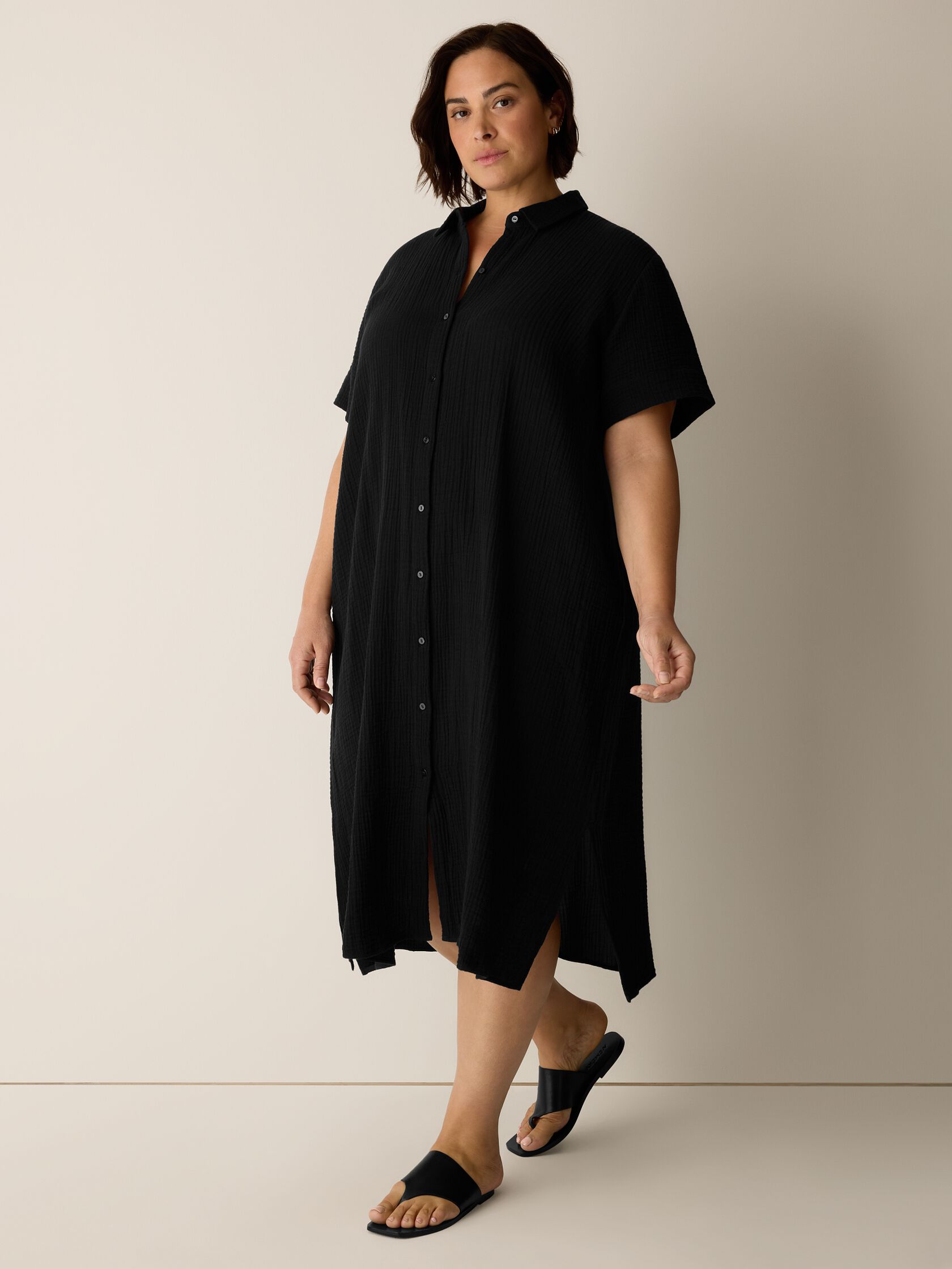 Organic Cotton Lofty Gauze Classic Collar Shirtdress