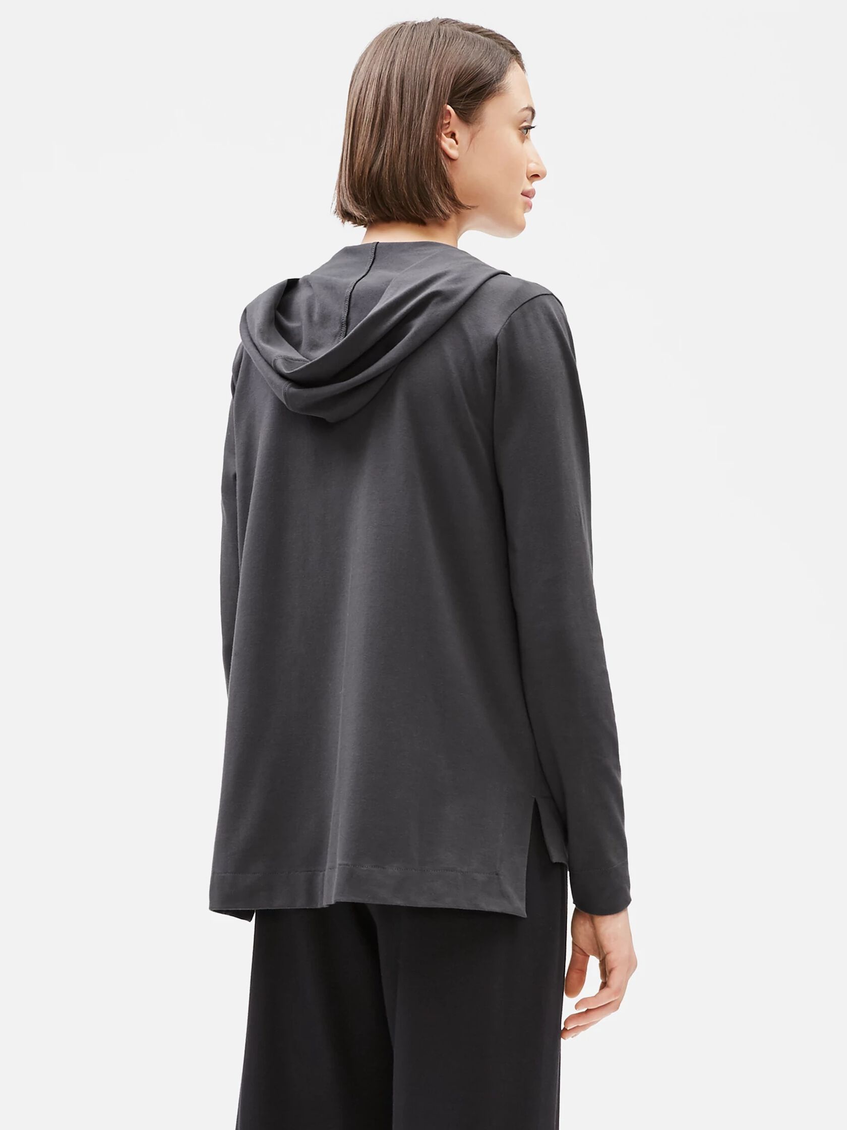 Cotton Stretch Jersey Hooded Cardigan EILEEN FISHER