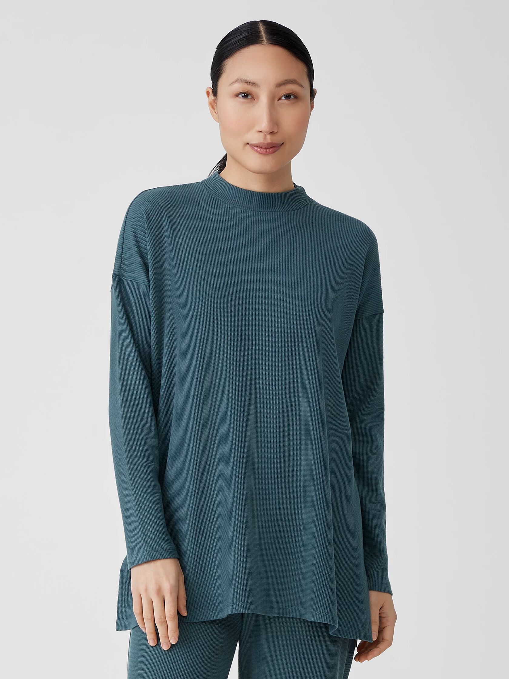 Cozy Waffle Knit Mock Neck Top