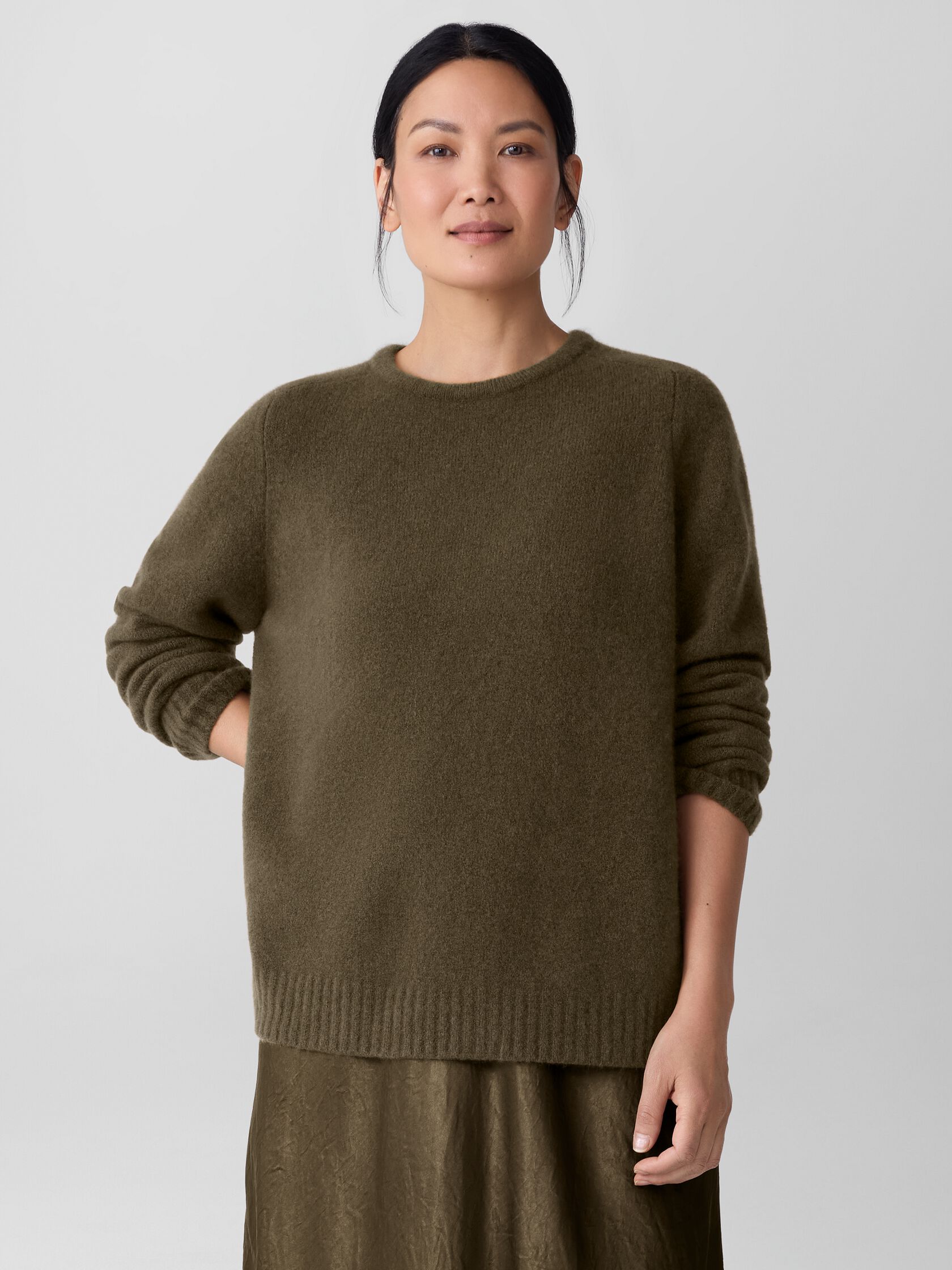 Cashmere Silk Boucle Bliss Crew Neck Long Top