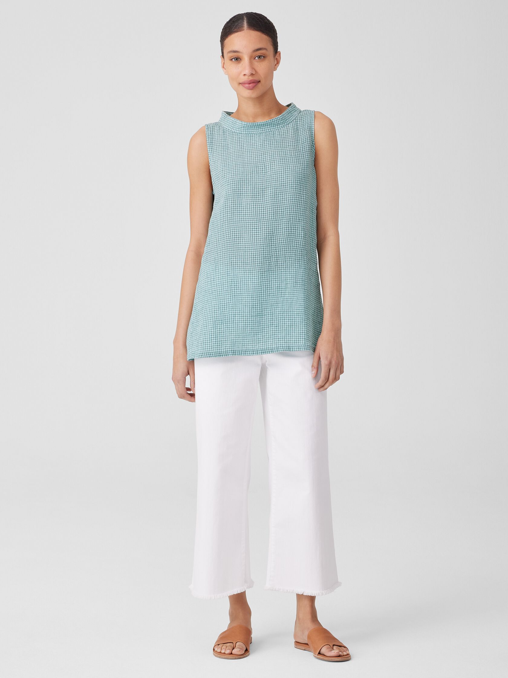 Puckered Organic Linen Mock Neck Top