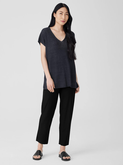 Organic Linen Délavé Rib V-Neck Top