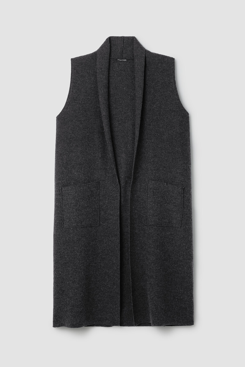 Lightweight Boiled Wool Shawl Collar Vest in Regenerative Wool Lightweight Boiled Wool Shawl Collar Vest in Regenerative Wool