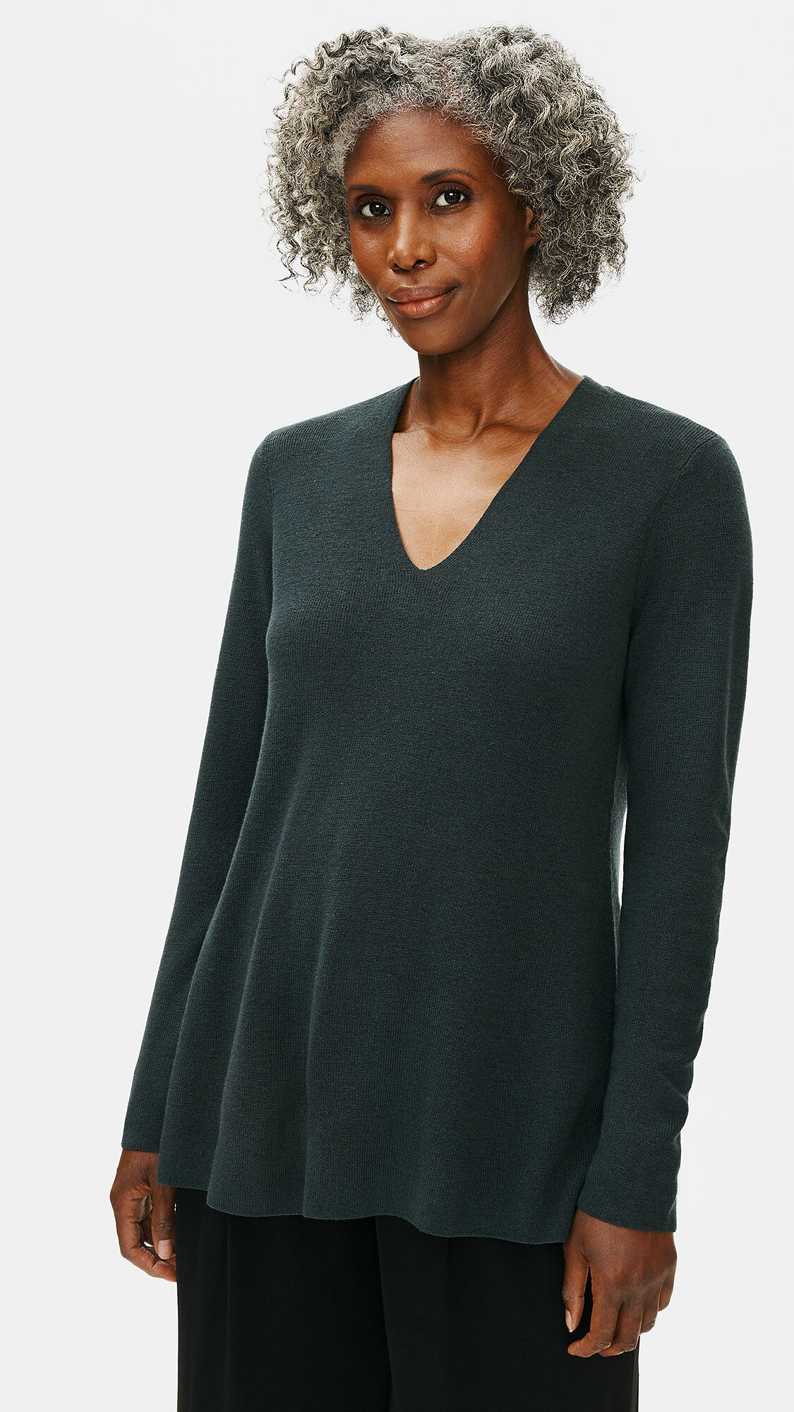 Ultrafine Merino V Neck Tunic in Regenerative Wool EILEEN FISHER