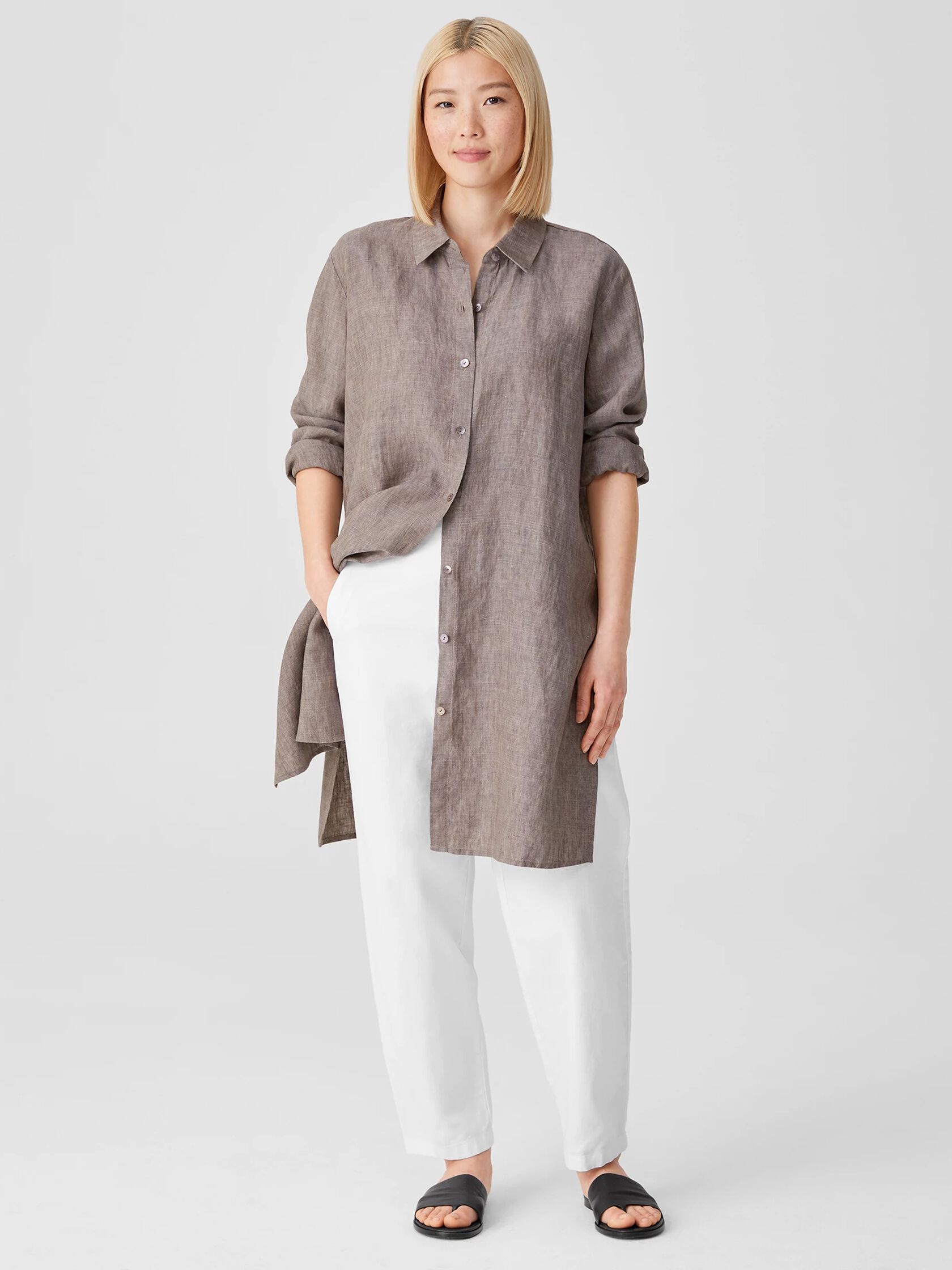 Washed Organic Linen Delave Long Shirt