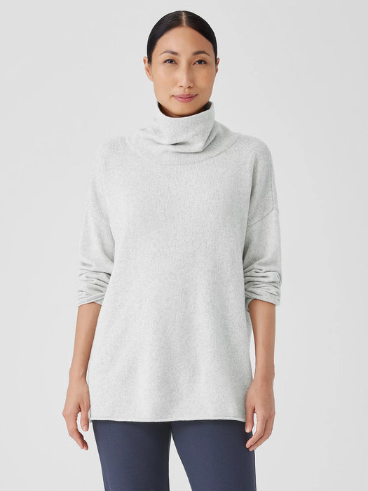Cotton and Recycled Cashmere Turtleneck Long Top