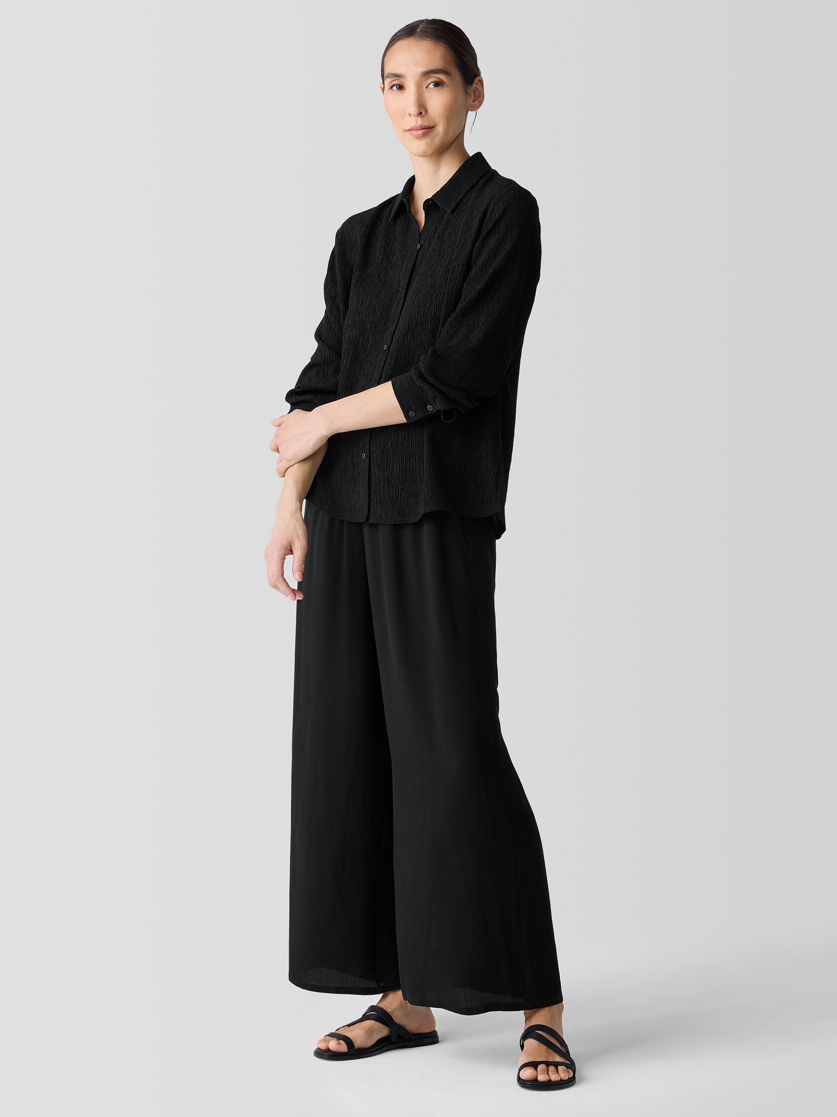 Woven Plissé Classic Collar Shirt