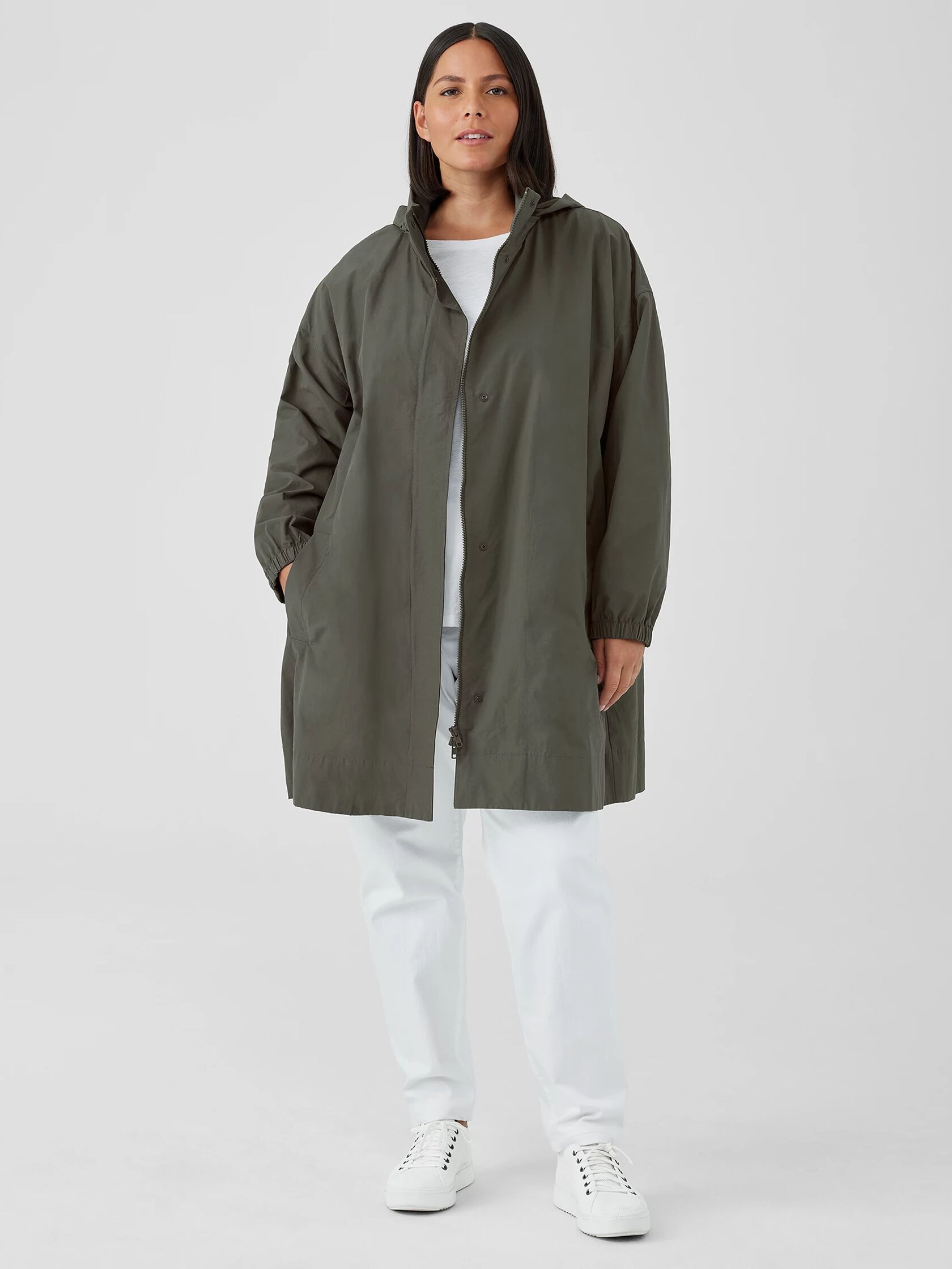 Light Cotton Nylon Stand Collar Long Coat