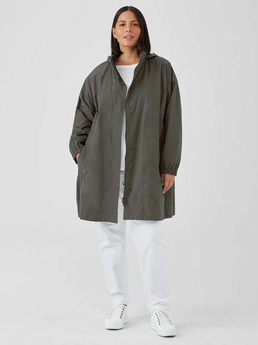 Light Cotton Nylon Stand Collar Long Coat