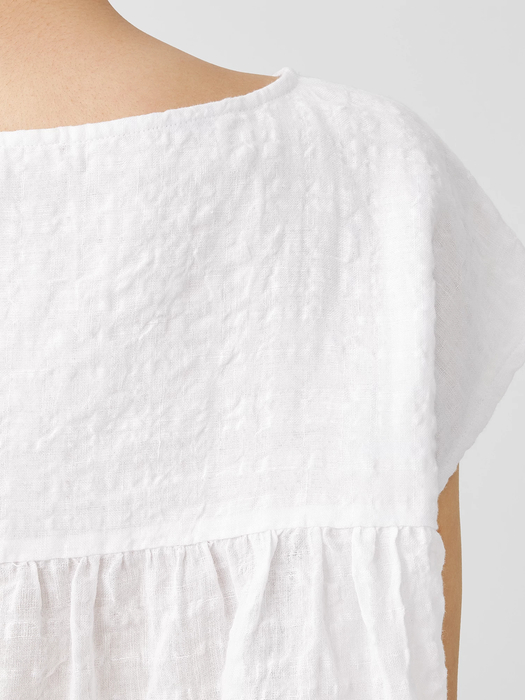 Linen Cotton Sheer Check Shirred-Back Top