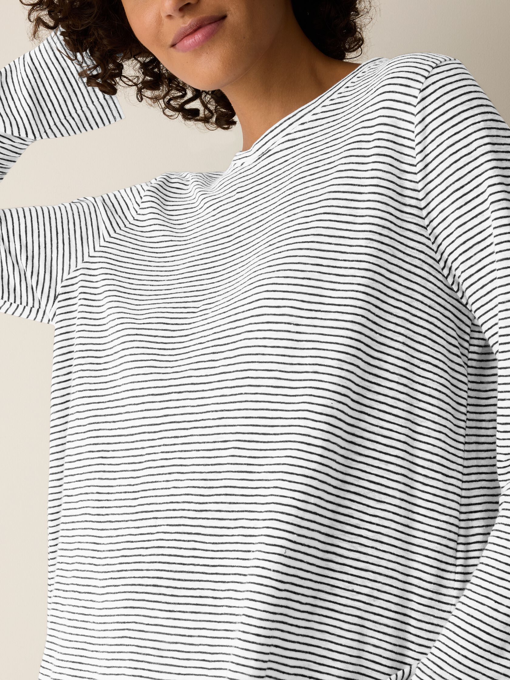 Striped Organic Linen Jersey Long-Sleeve Tee