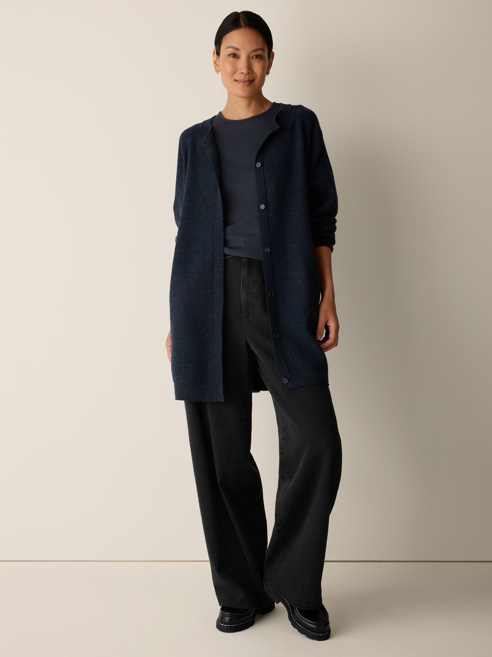 Fine Felted Wool Long Cardigan in Regenerative Wool
