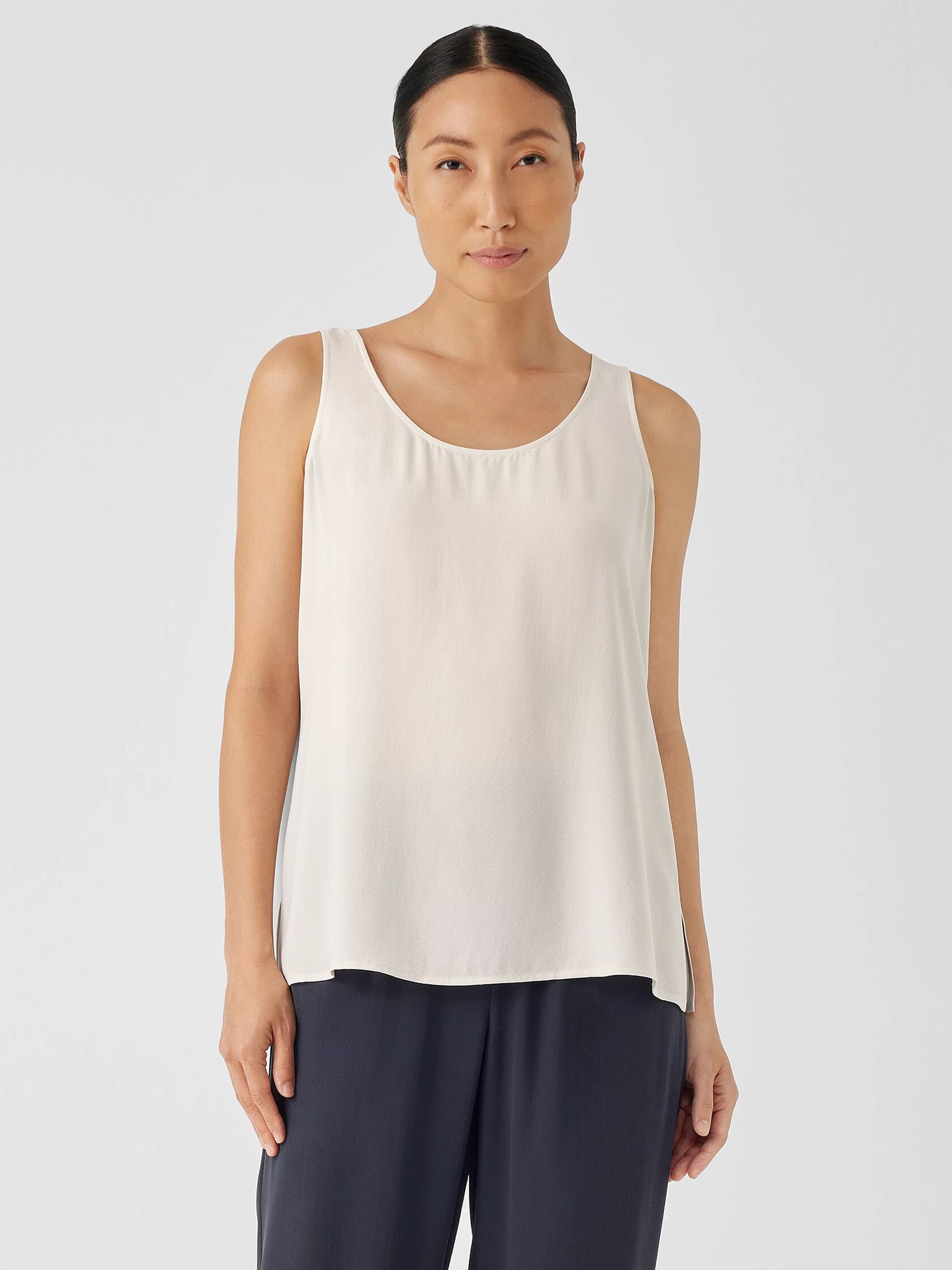 Silk Georgette Crepe Scoop Neck Tank