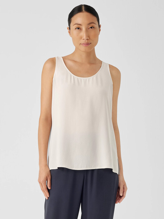 Silk Georgette Crepe Scoop Neck Tank