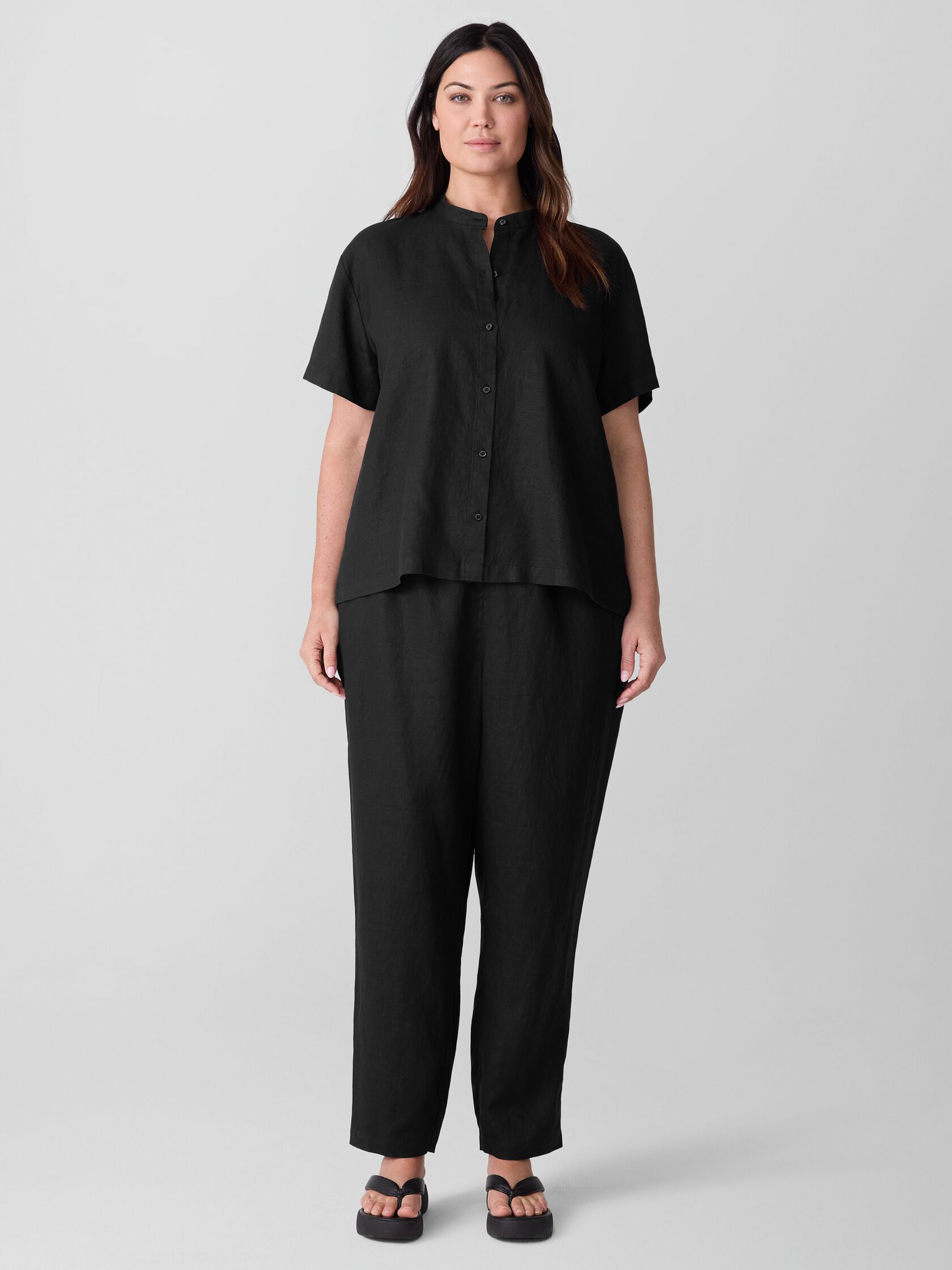 Organic Handkerchief Linen Band Collar Shirt