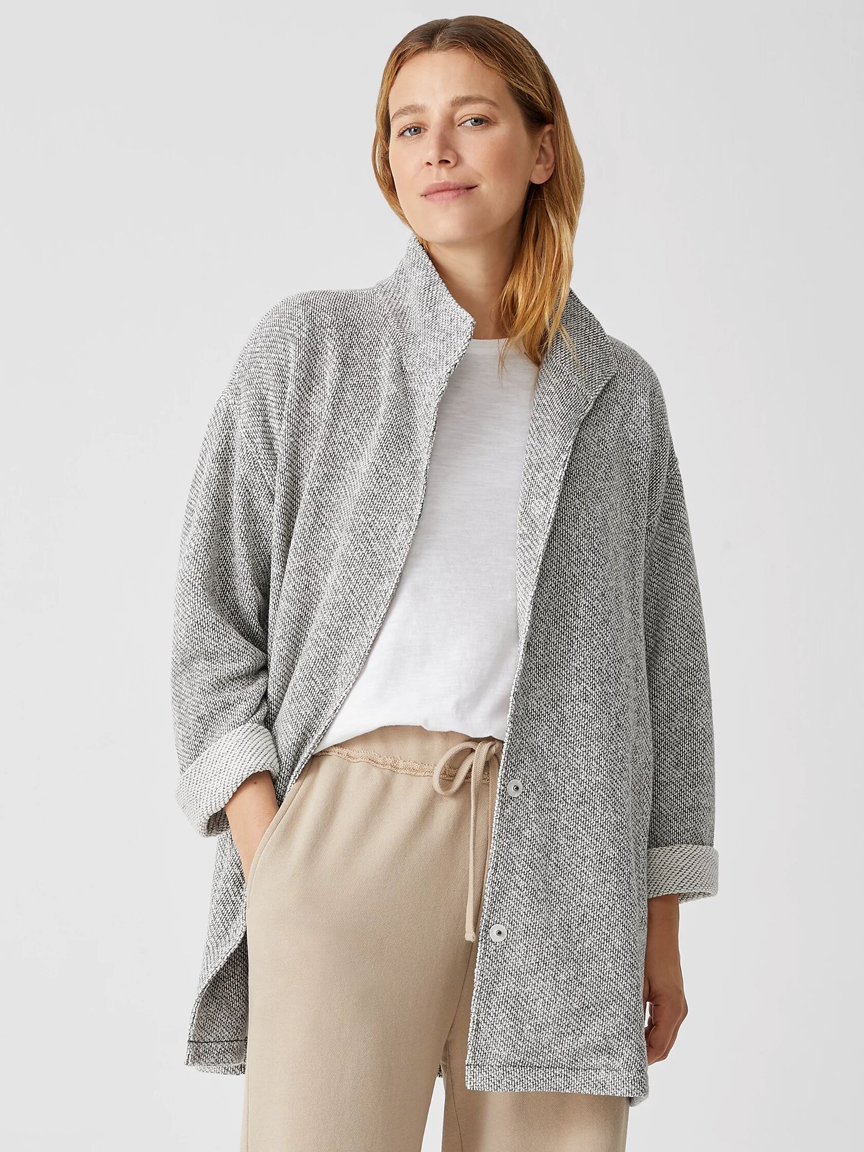 Organic Cotton Terry Stand Collar Jacket EILEEN FISHER