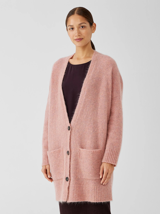 Mohair Plush Melange V-Neck Cardigan