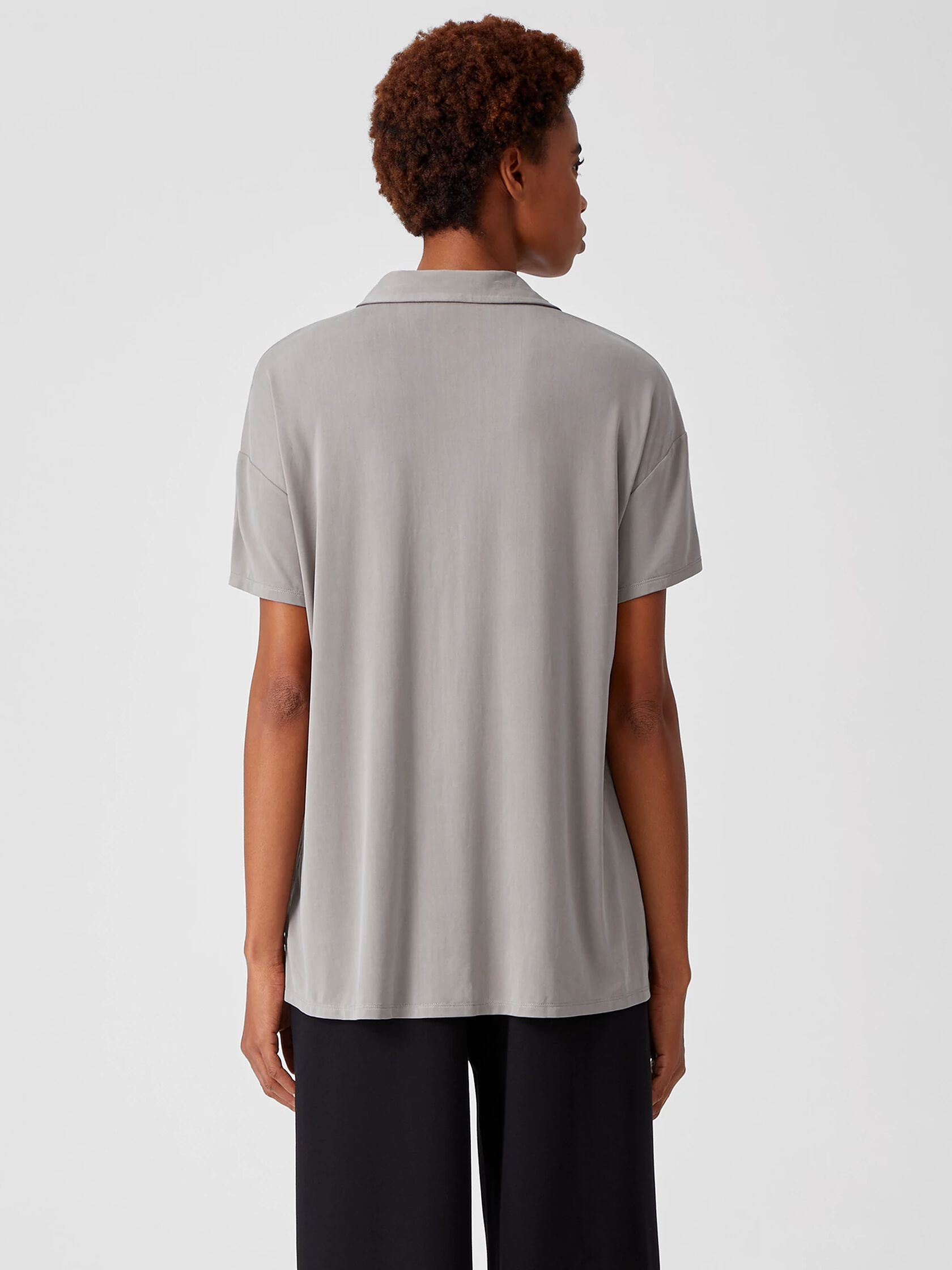 Sueded Cupro Knit Short-Sleeve Long Shirt