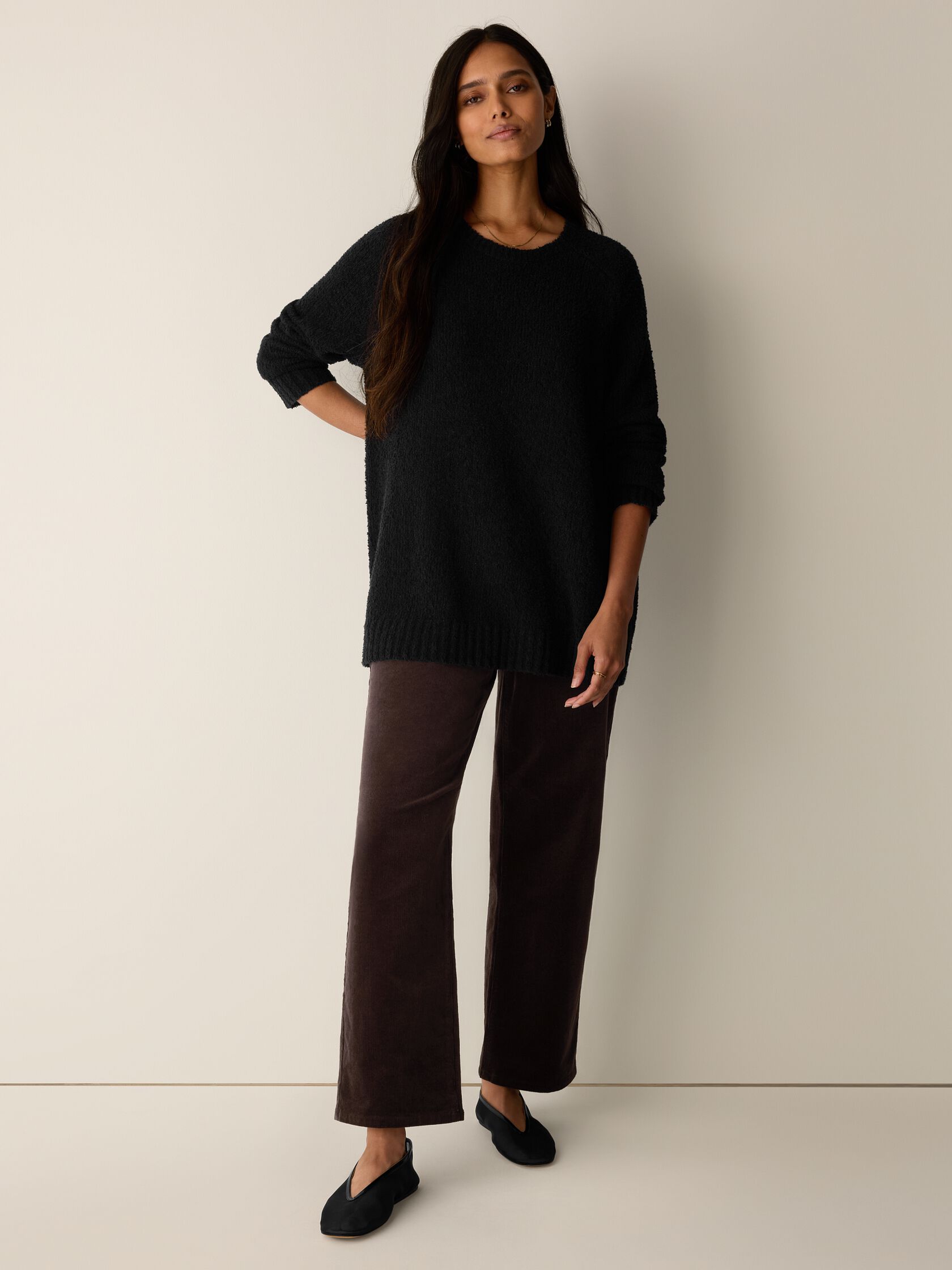 Organic Cotton Fluff Crew Neck Long Top