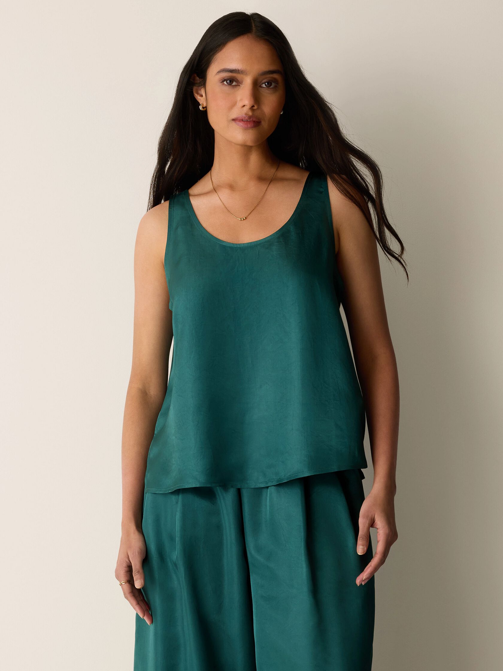 Lightweight Satin Shimmer Scoop Neck Tank