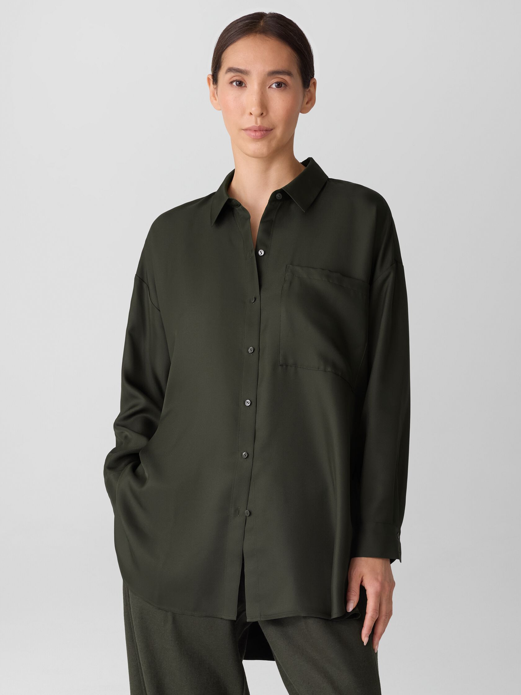 Silk Twill Classic Collar Long Shirt