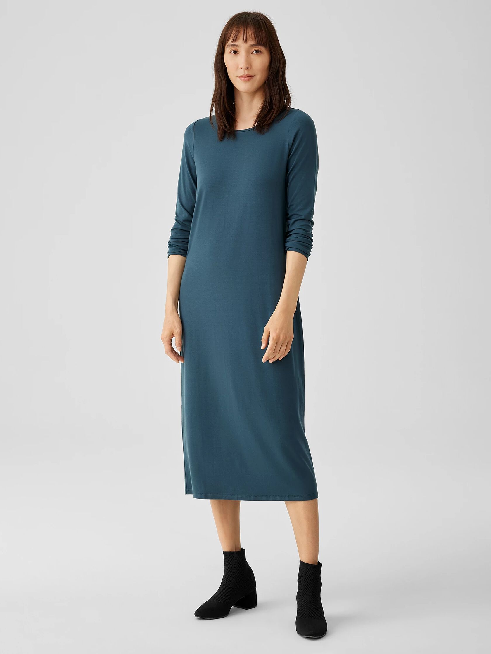 Stretch Jersey Knit Jewel Neck Dress