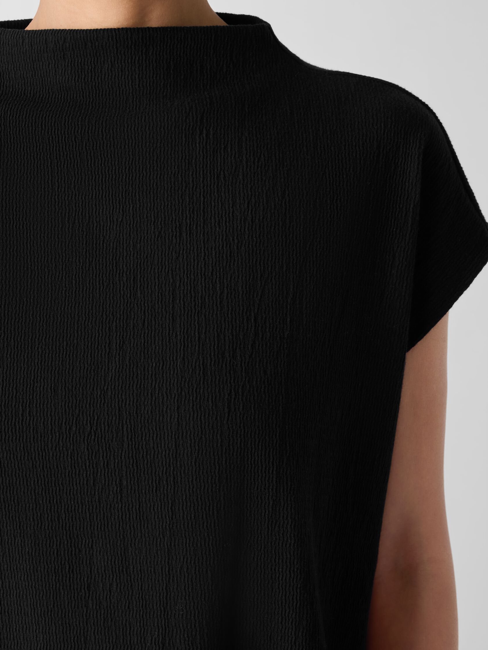 Crinkled Jersey Funnel Neck Top