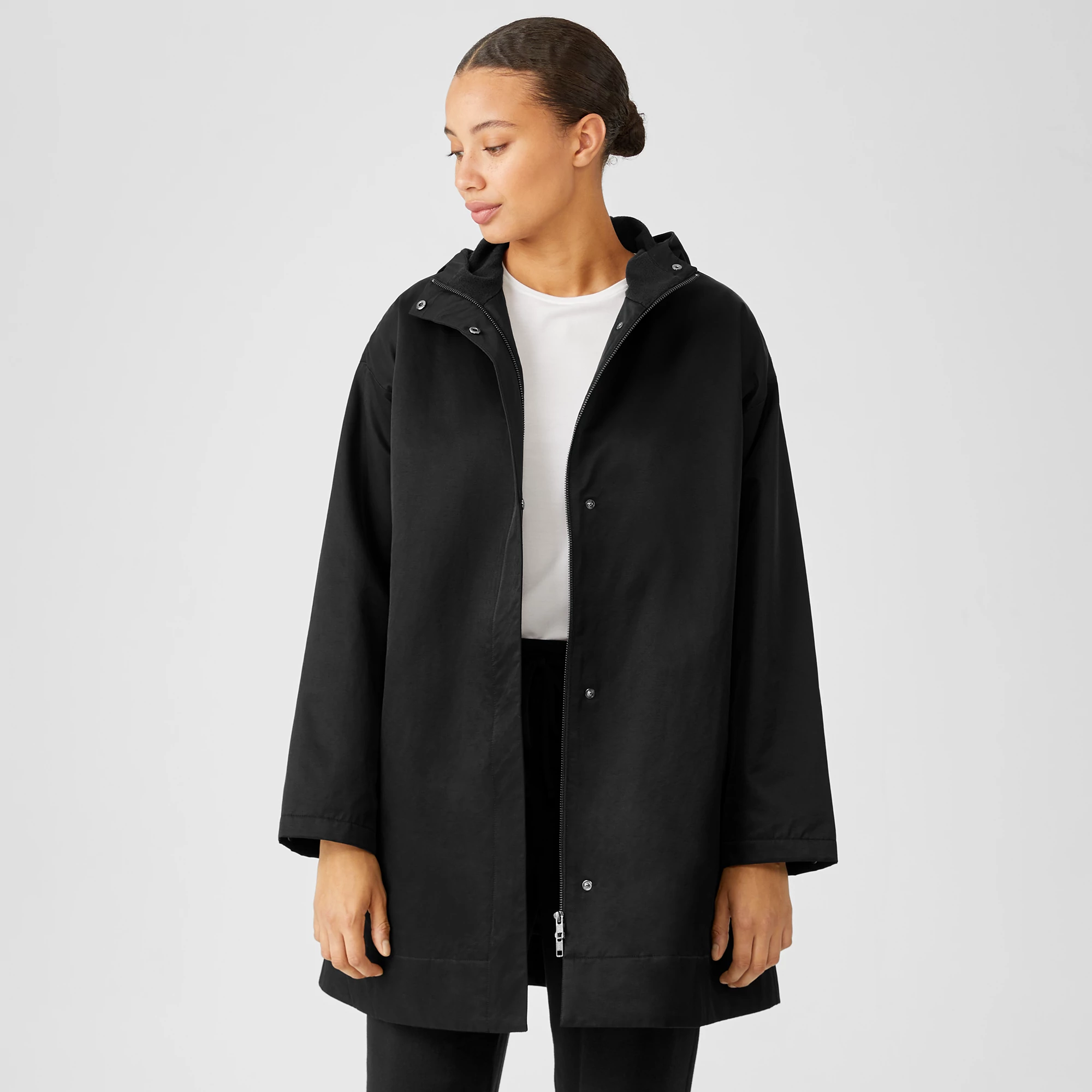 Organic Cotton Nylon Hooded Long Jacket 