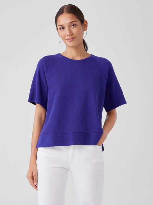 Organic Cotton Slubby Rib Knit Elbow-Sleeve Top