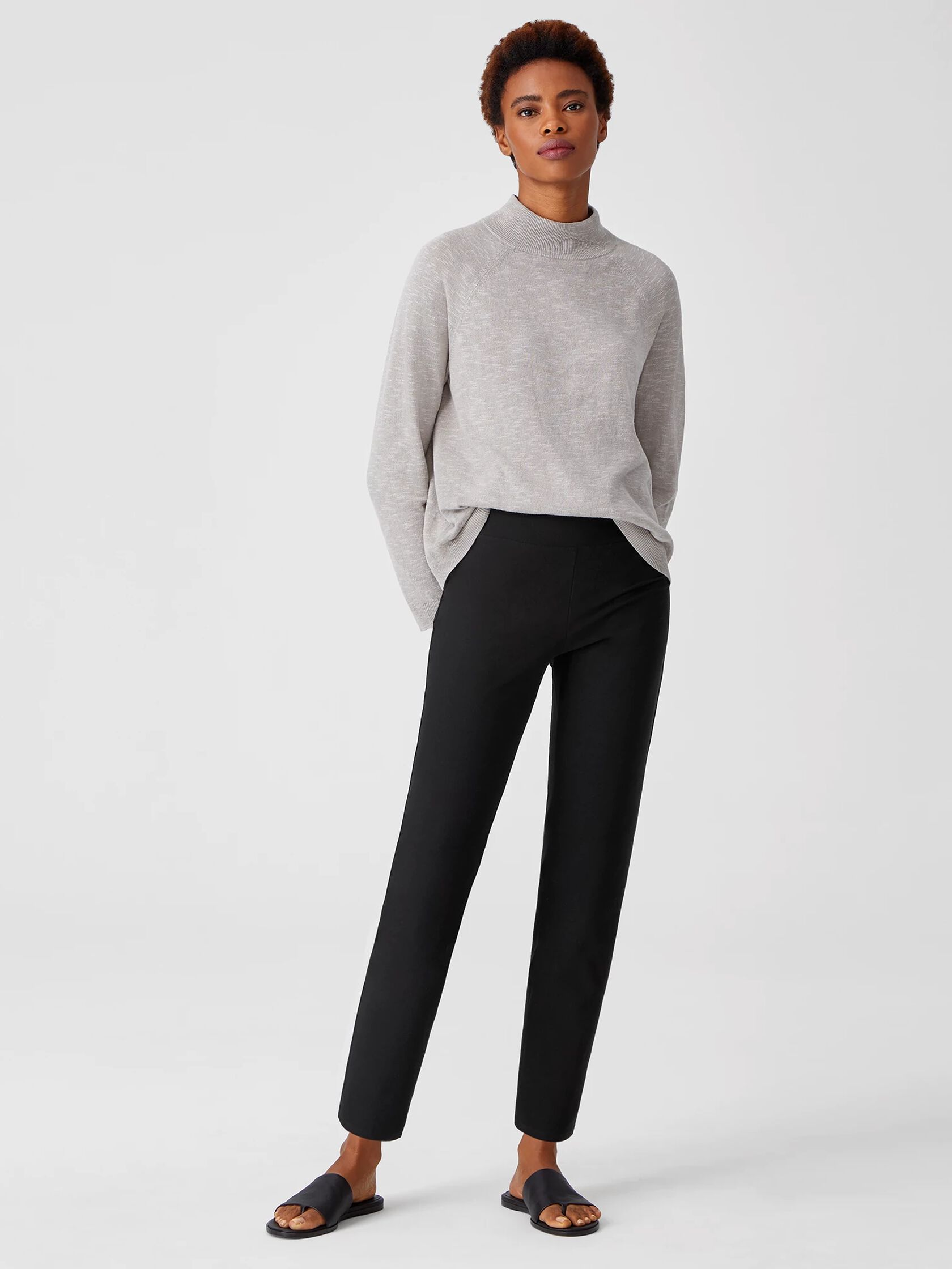High-waisted trousers with logoed elastic waistband - Col. Grey/Black