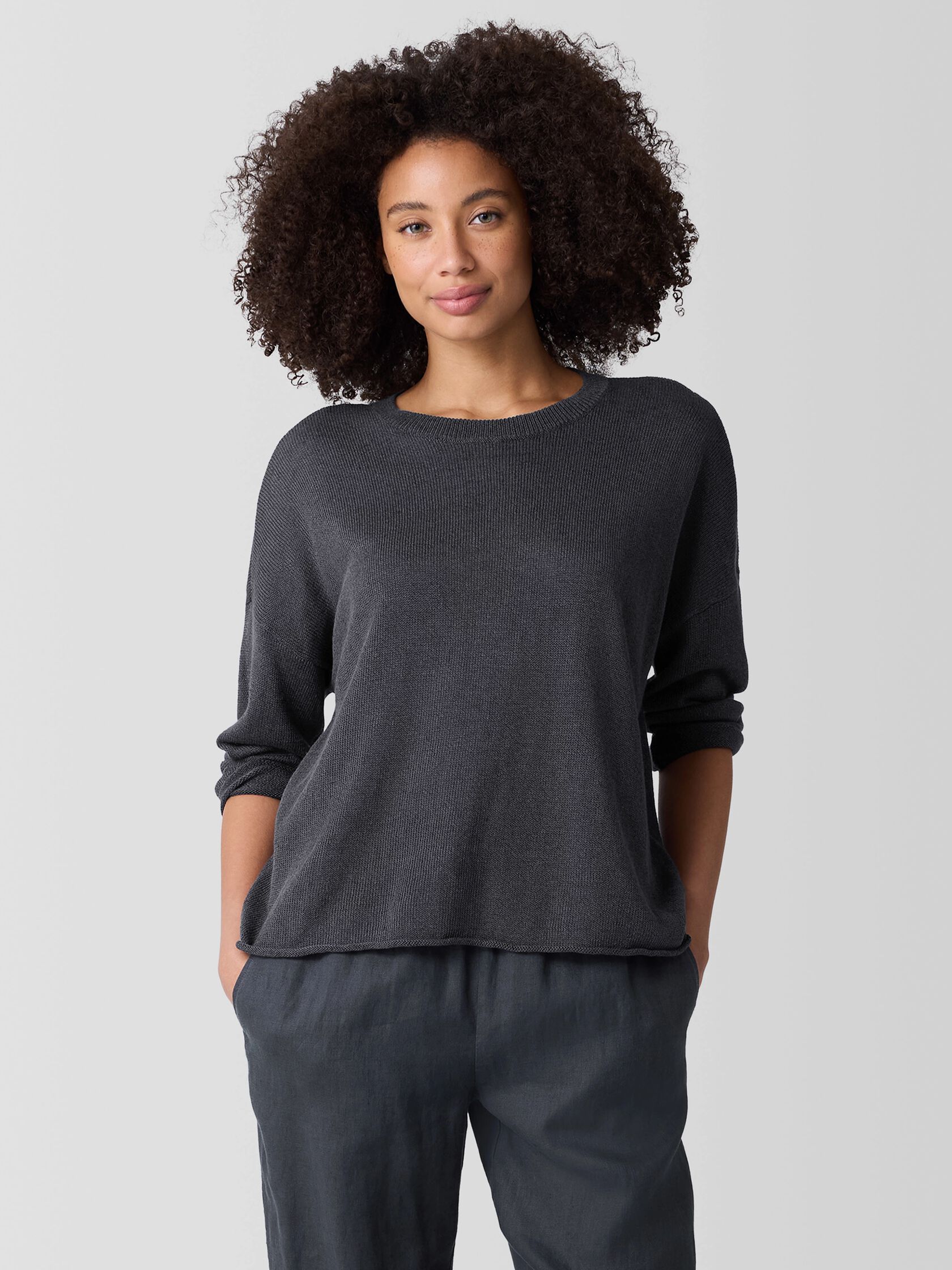Organic Linen Cotton Cord Crew Neck Top