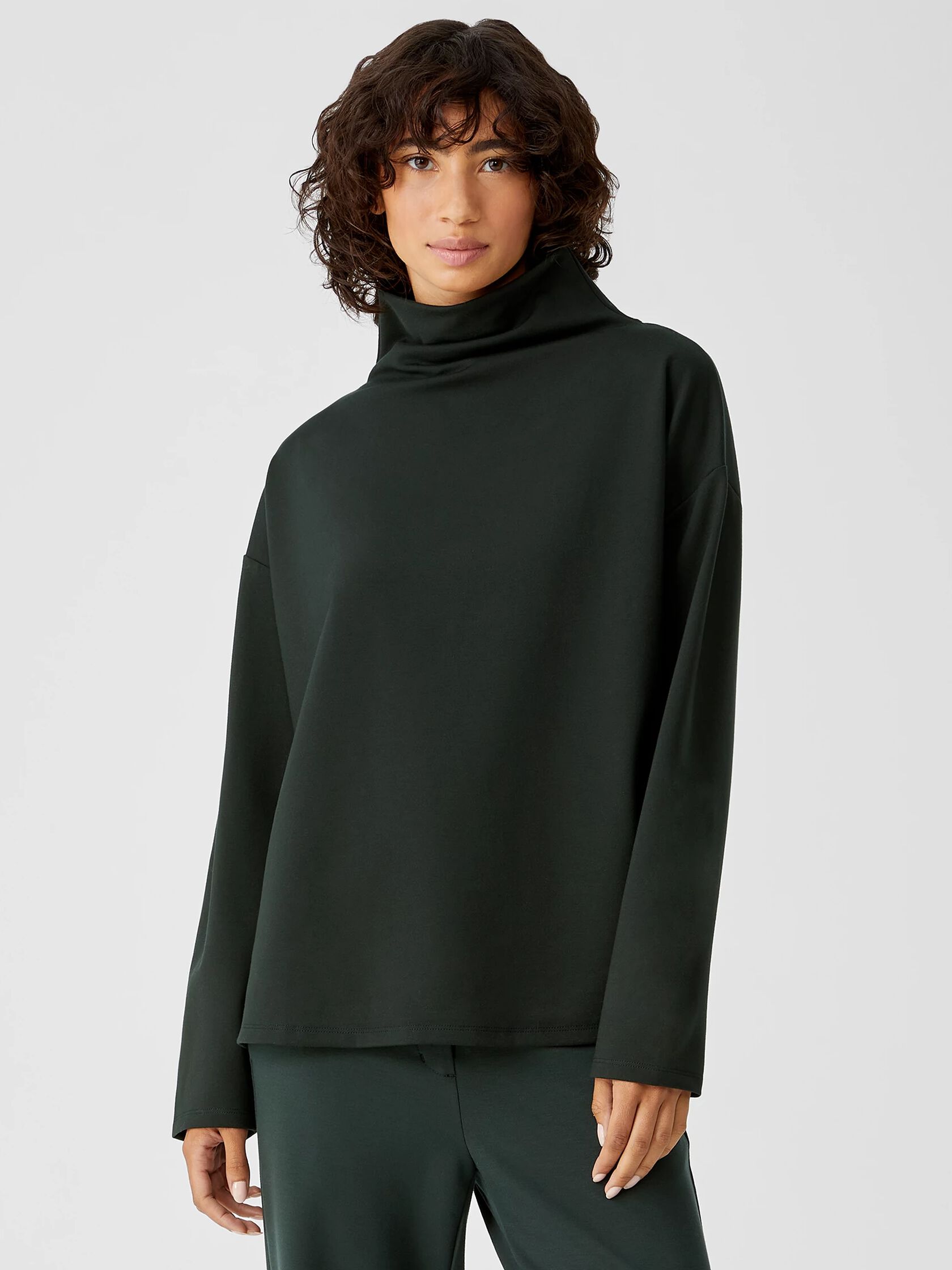 Washable Flex Ponte Funnel Neck Box-Top