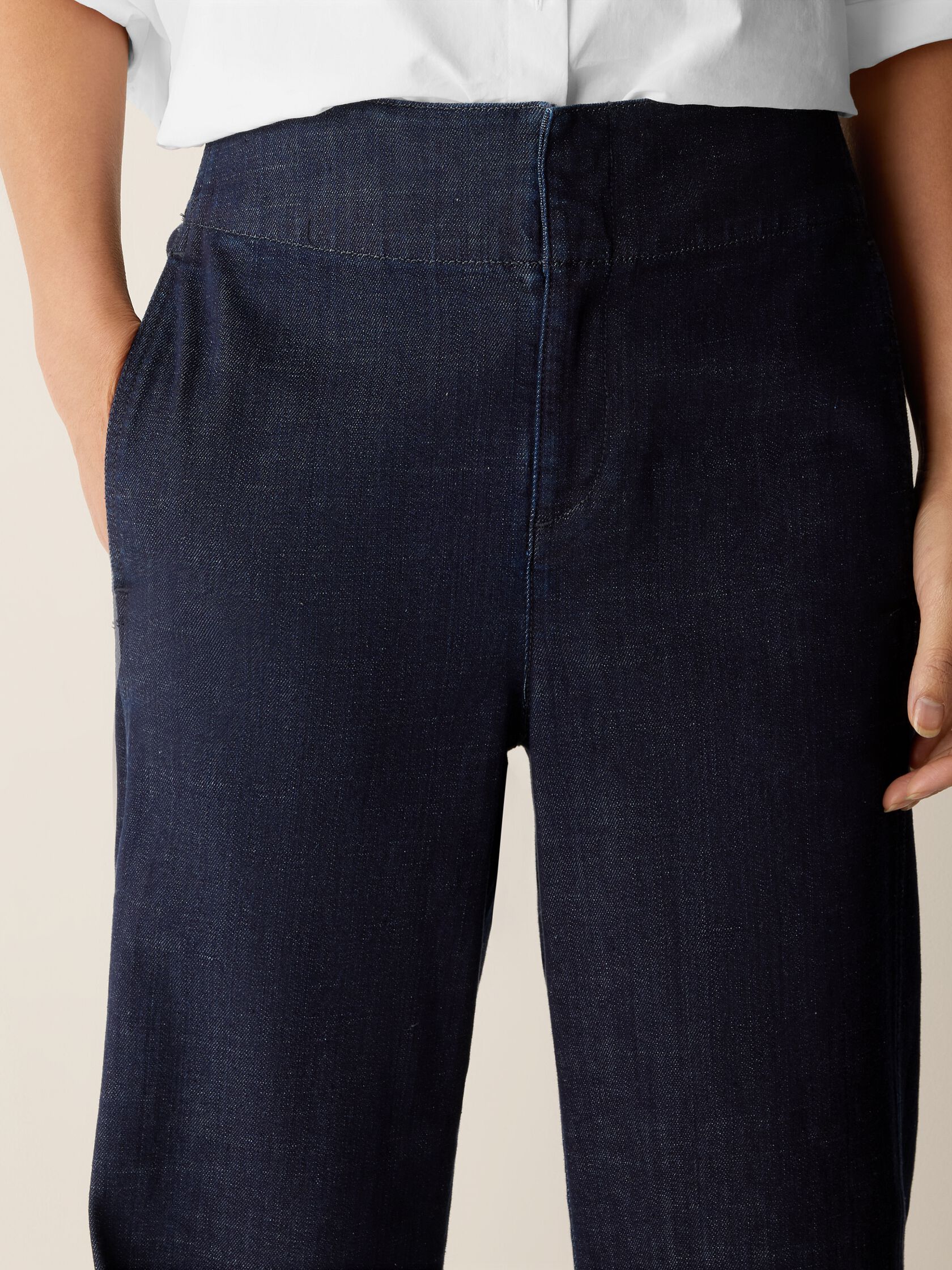 Cotton Stretch Denim Wide-Leg Trouser