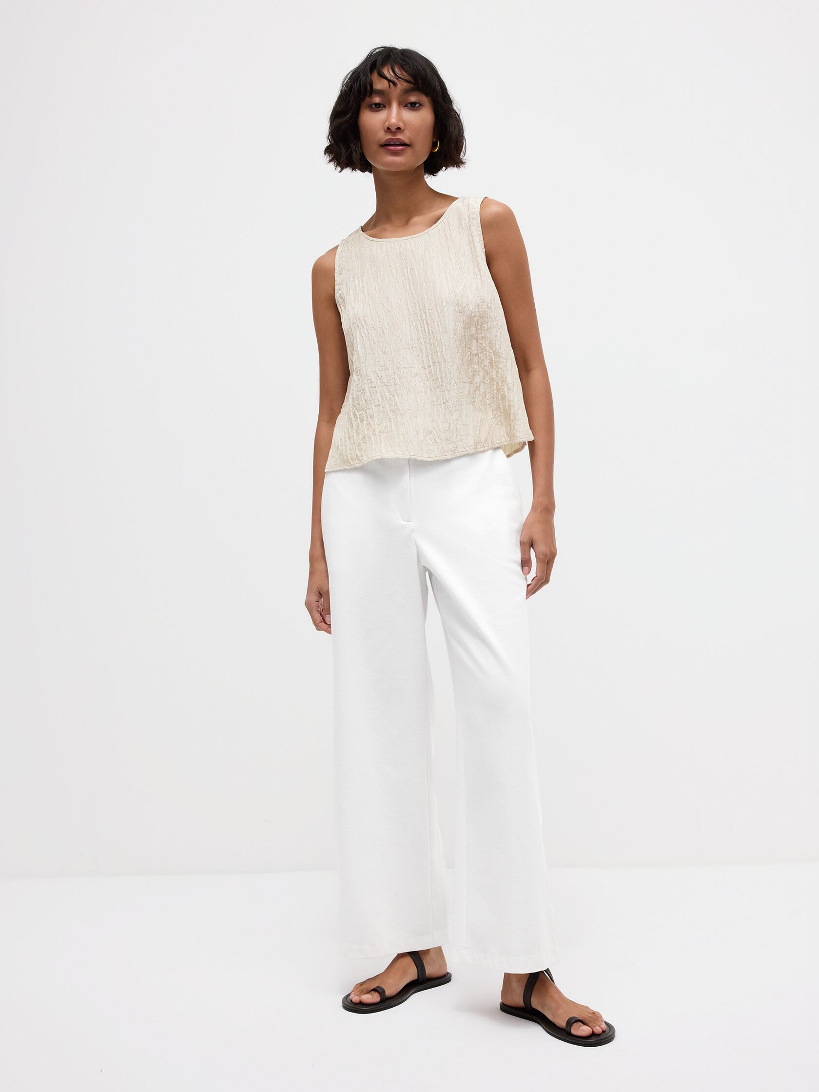 Cotton Blend Ponte Wide-Leg Trouser
